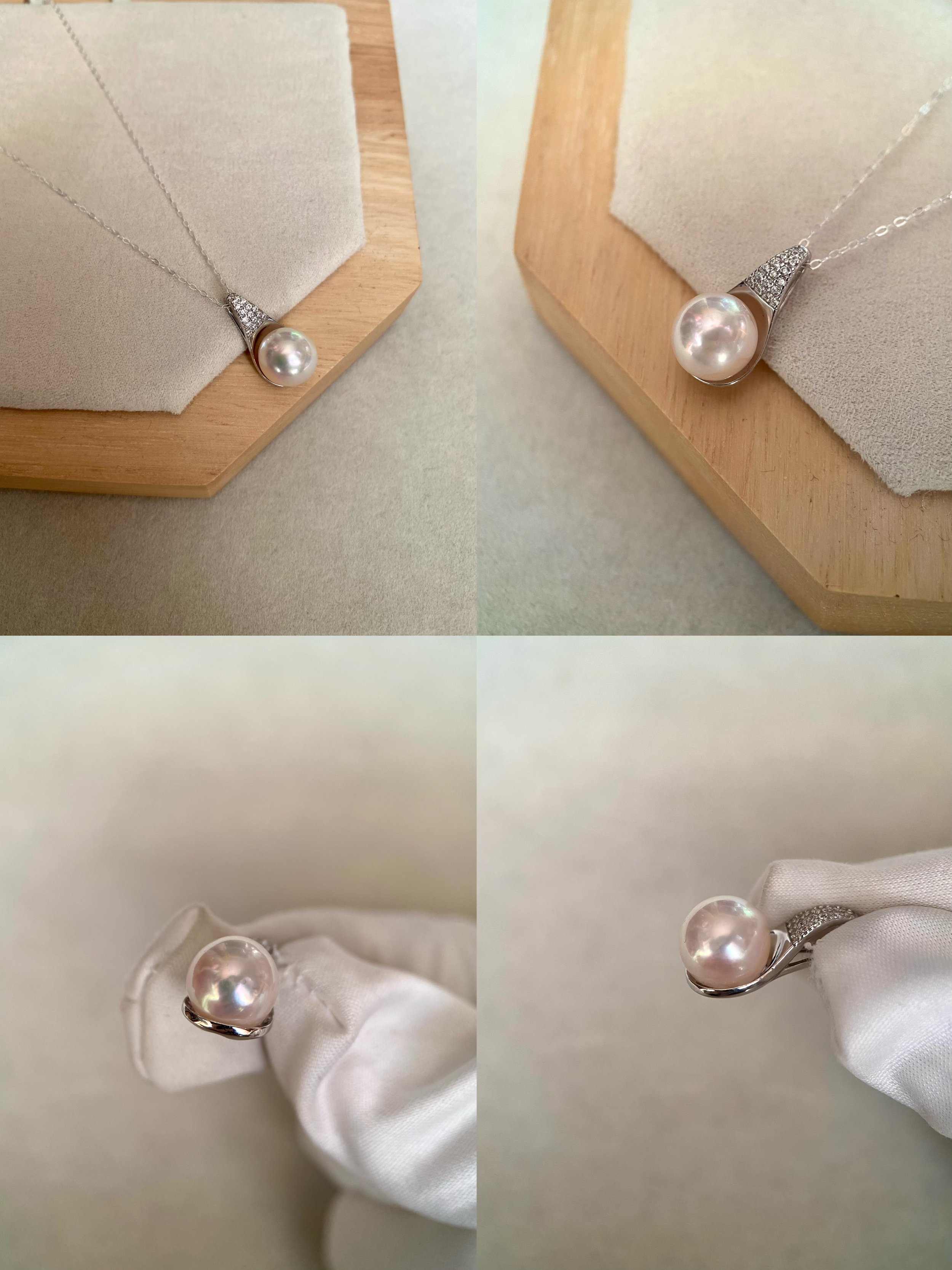 Rare Large 9mm Japanese Akoya Pearl Pendant, Dreamy Pink Overtones, S925 Silver Flowing Wave Design, HK International Jewellery Showpiece Starlit Pearls