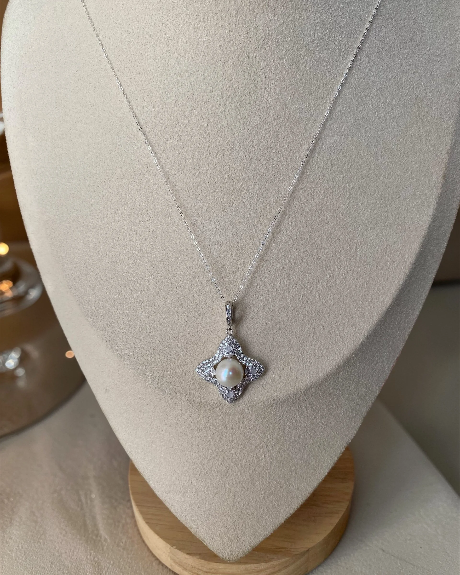 9.1mm Giant Japanese White Akoya Pearl Pendant, Silky Radiant Lustre, Sparkling Four-Point Star CZ Design, S925 Silver Clip-On Bail Starlit Pearls