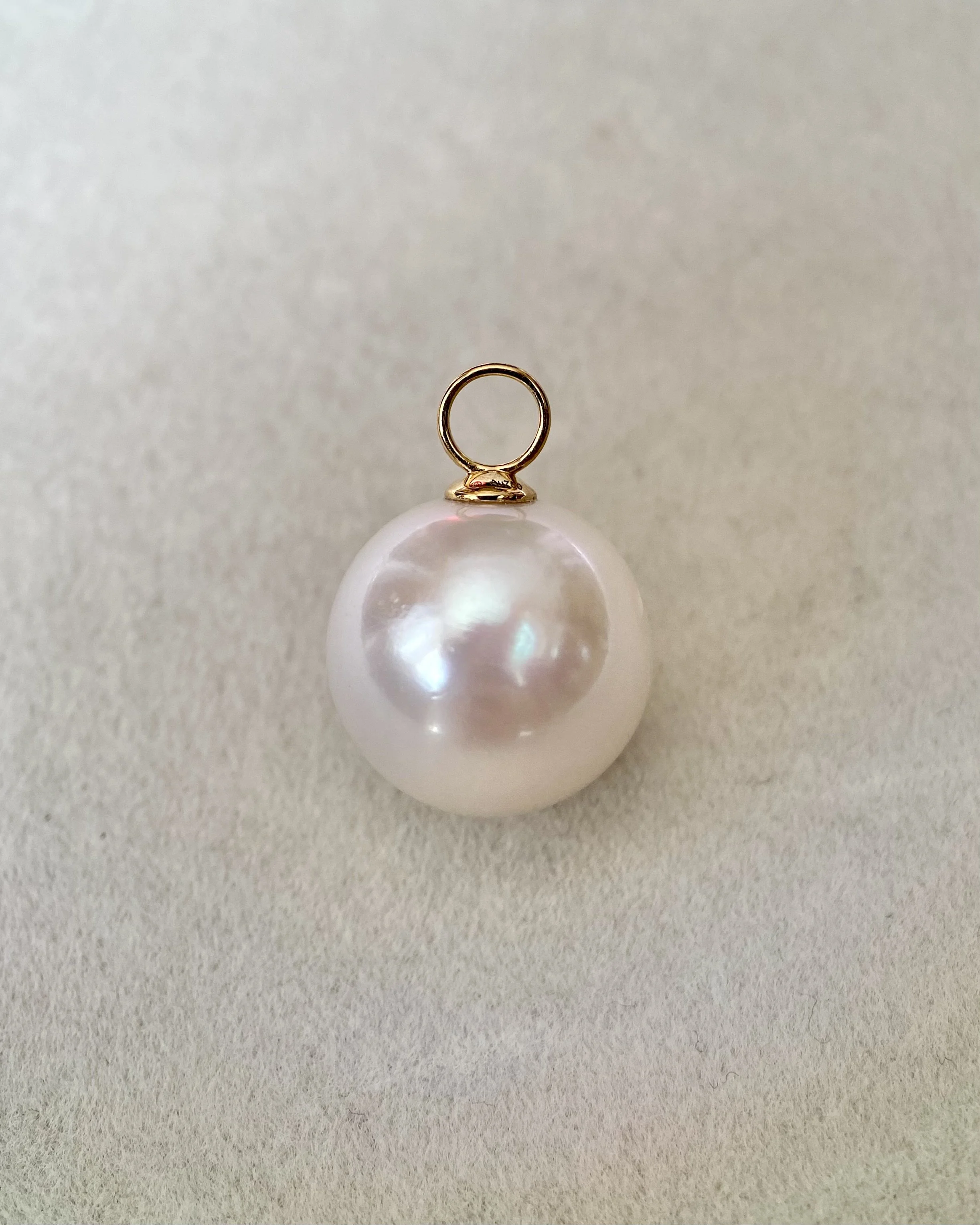 Giant Premium 14.4mm Crystal White Freshwater Pearl Pendant, Soft Pink Overtone, Solid 18K Gold Thick Bail – Ideal for Weddings Starlit Pearls