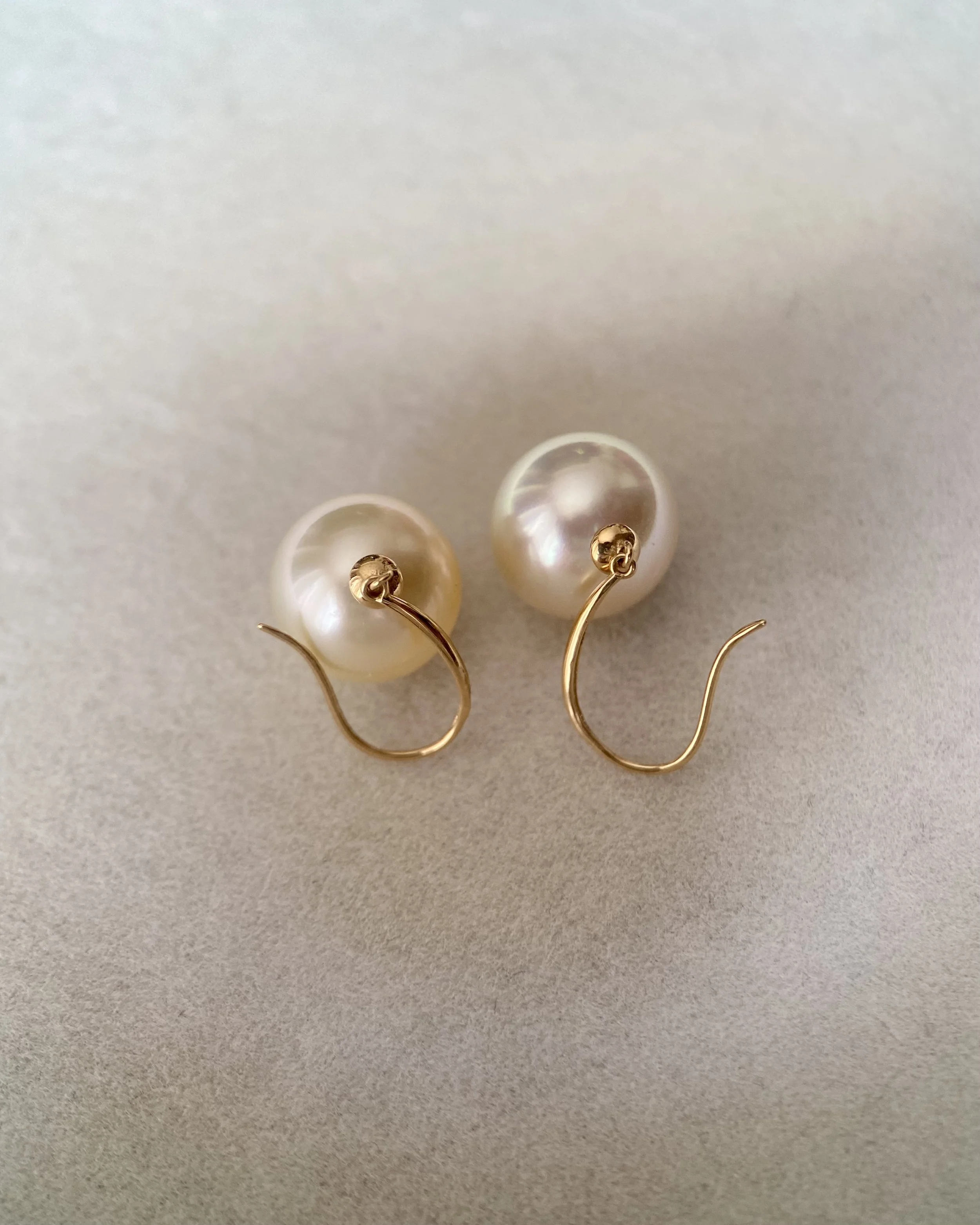 Lemon-Gold South Sea Pearl Hook Earrings 10.5mm, Flawless 6A Quality, Thick Solid 18K Gold Fittings Starlit Pearls