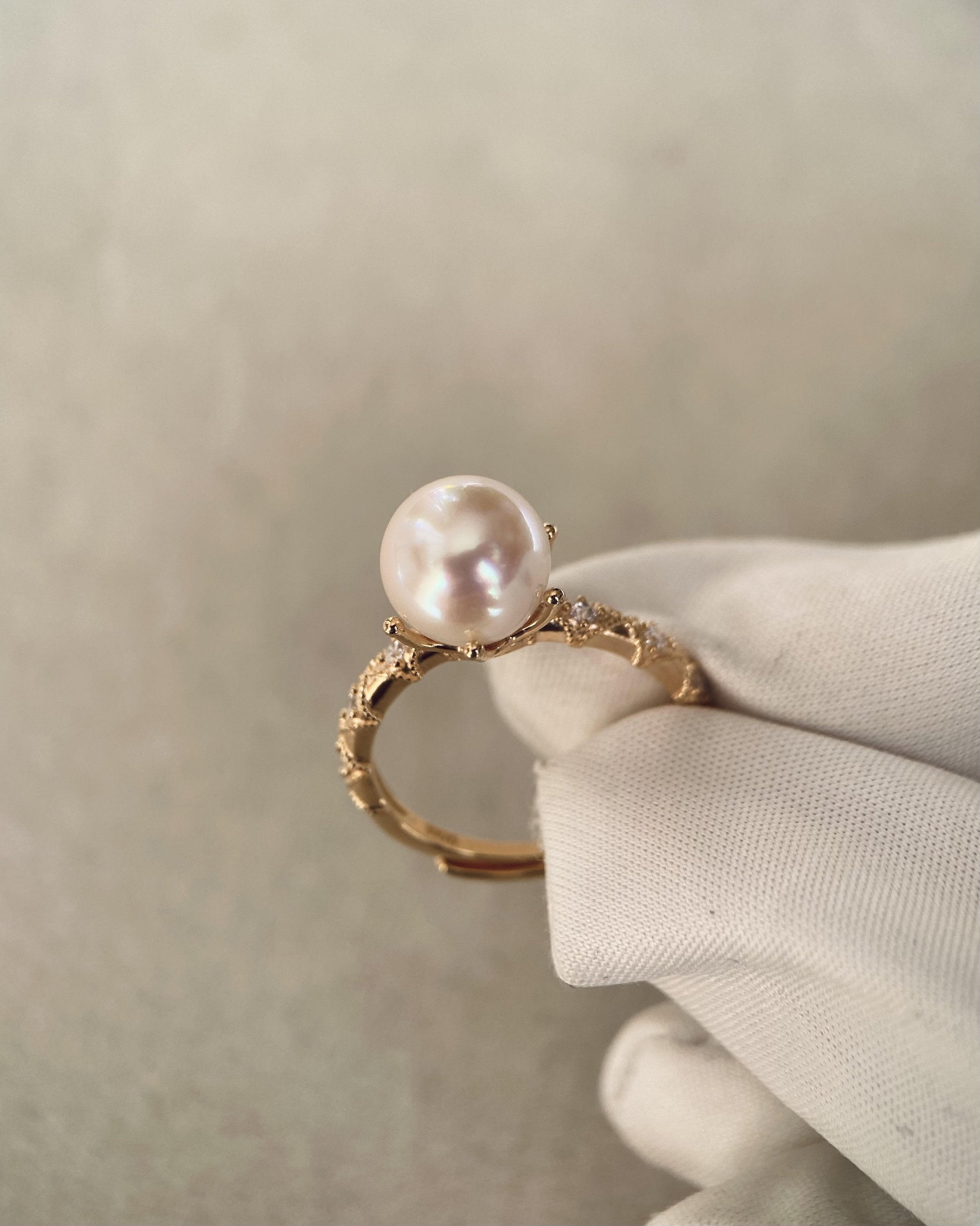 8.8mm Japanese Sakura Pink Akoya Pearl Ring, Brilliant Lustre, Buccellati-Style S925 Silver Engraved Band, Pearl from Renowned Otsuki Pearl Starlit Pearls