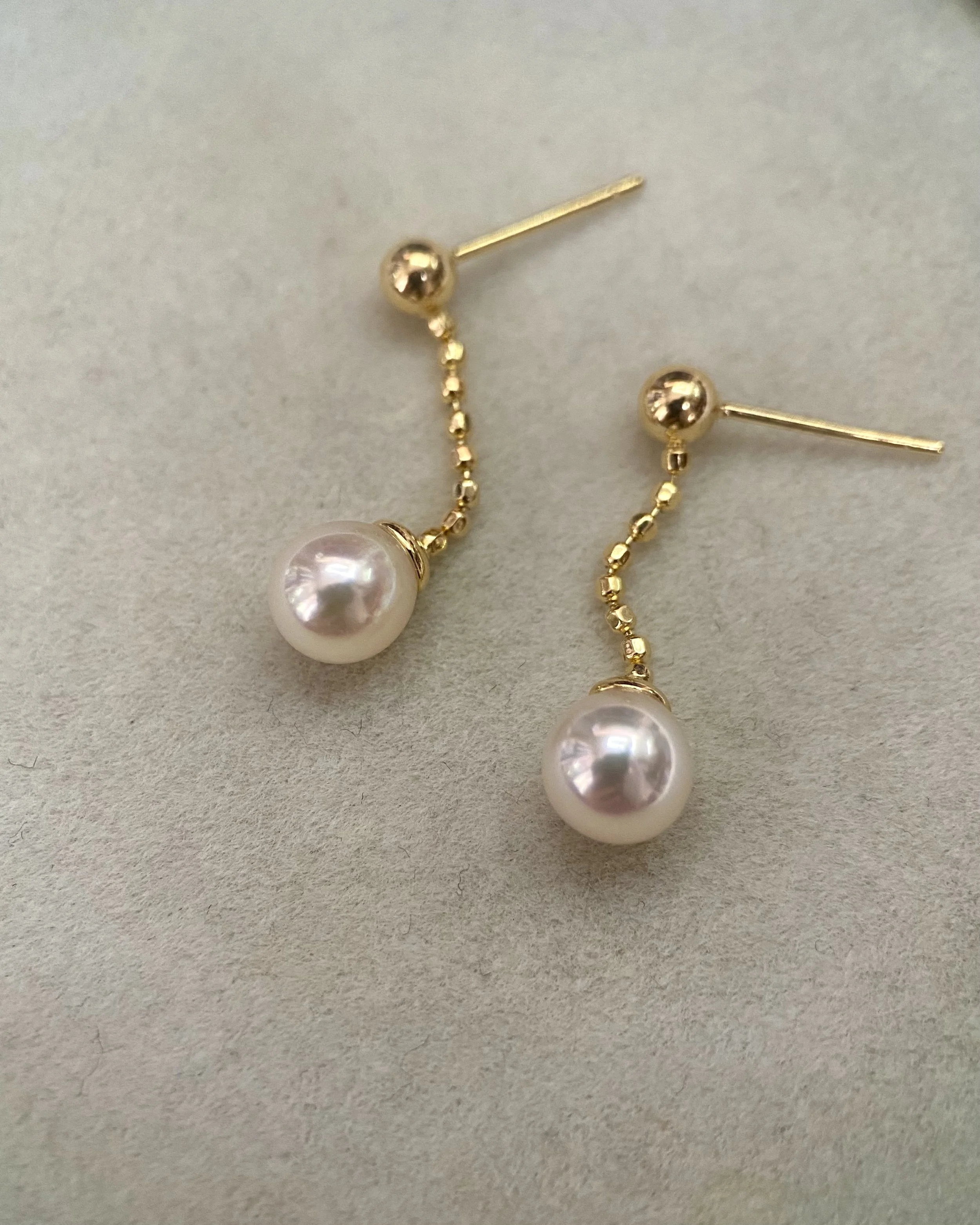 Premium Sakura-Pink Japanese Koshimono Akoya Pearl Drop Earrings, Aurora Lustre, S925 Sculptural Bead-Link Chain Design, Jewellery Showpiece Starlit Pearls