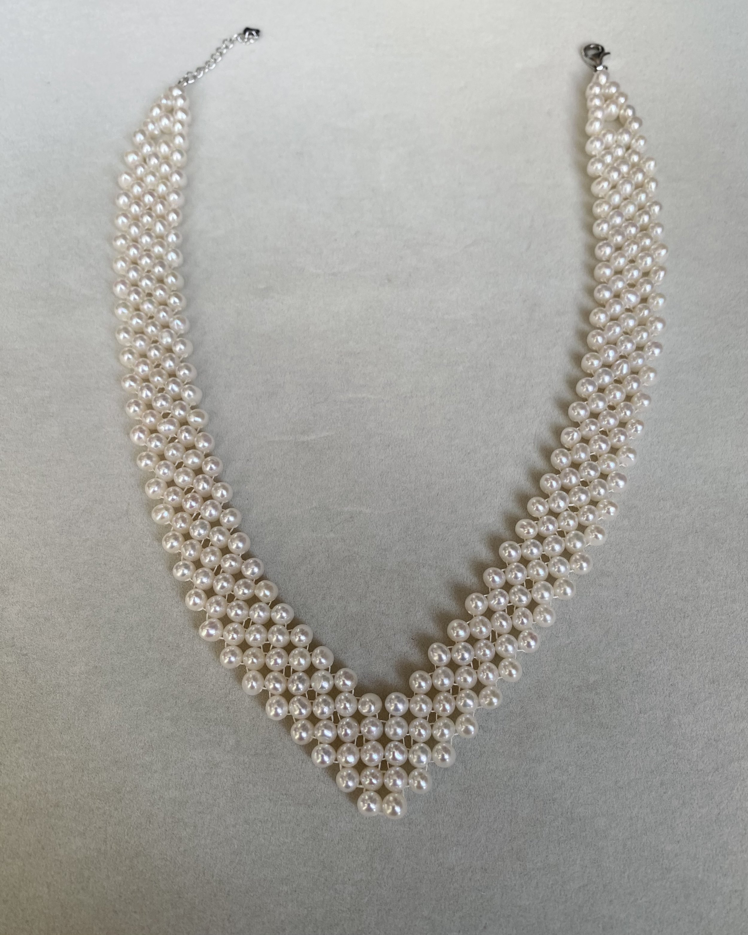 Top Lustre - Ivory White Nucleus-Free Pearl V-Shaped Necklace, Nearly 300 Genuine Freshwater Pearls, S925 Silver Adjustable Clasp