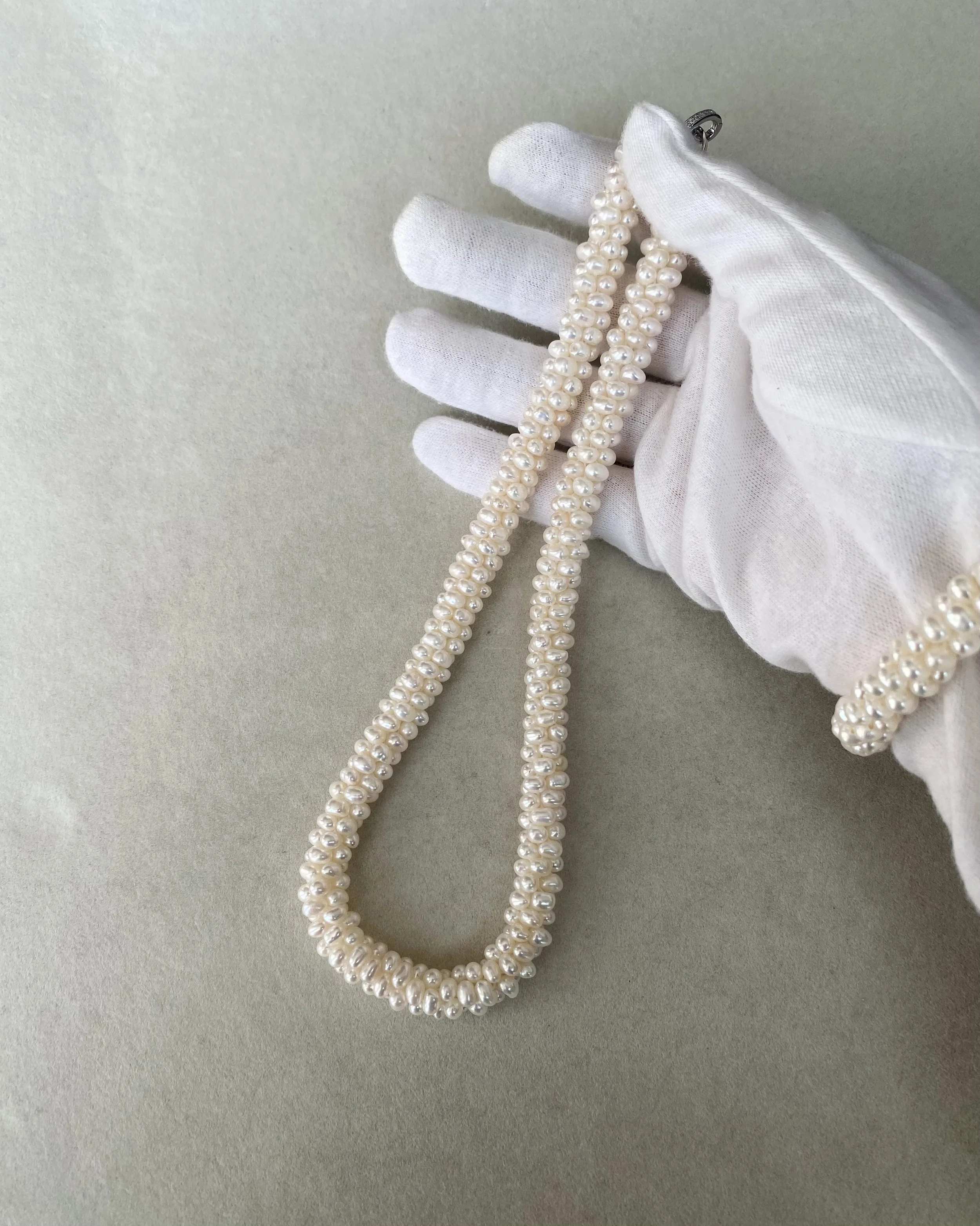 Handwoven Freshwater Keshi Pearl Necklace & Bracelet Set, 3.5mm Nucleus-Free Pearls, Silver Convertible Clip Clasps, Two-Way Wear Starlit Pearls