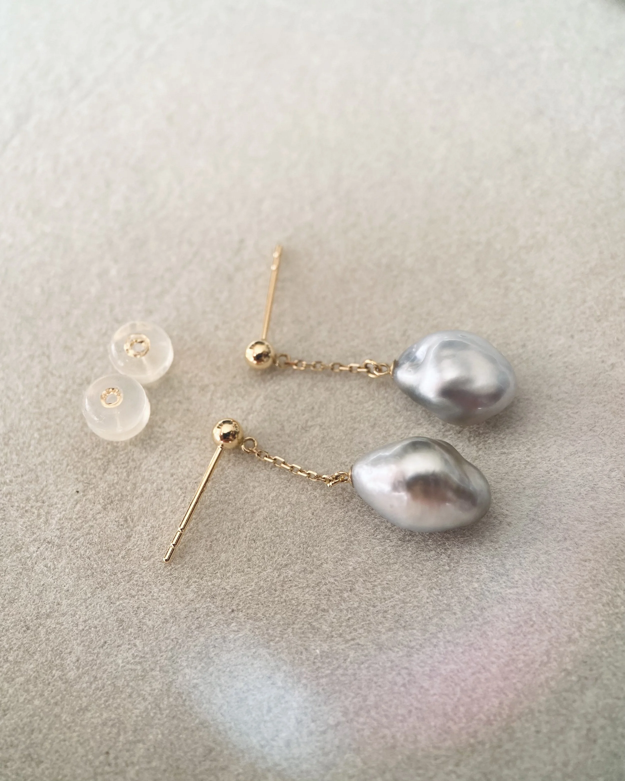 Rare Australian Icy Silver South Sea Baroque Pearl Drop Earrings 11–12mm, Satin Lustre, Solid 18K Gold Fittings, Wind-Sway Design Starlit Pearls