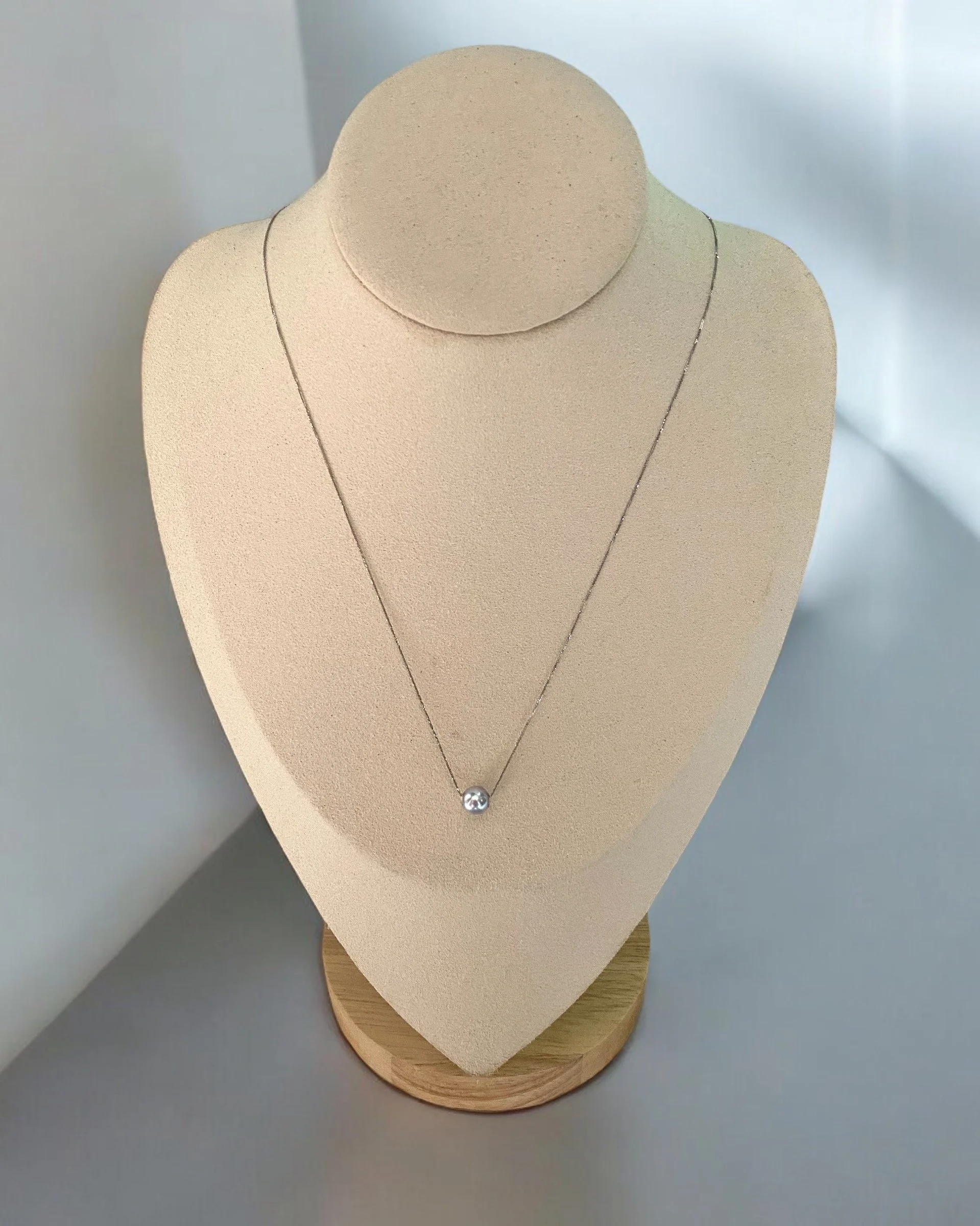 Top Quality 7.3mm Japanese Silver Blue Madama Akoya Pearl Necklace, Japanese 18K Solid White Gold Vine Chain, Adjustable & Detachable Starlit Pearls