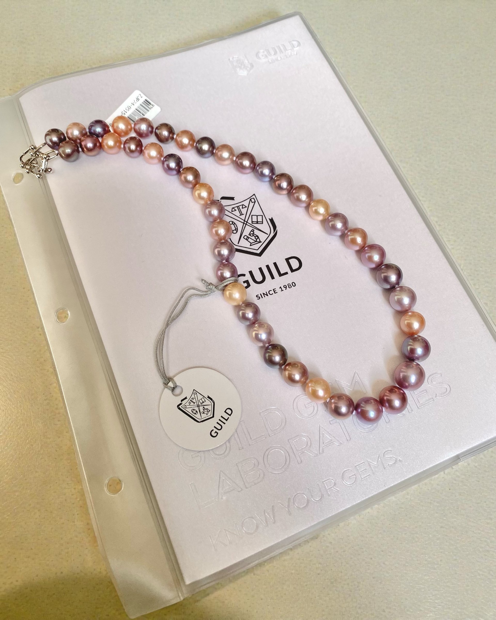 GUILD-Certified “Noble” Top Gr Pastel Freshwater Pearl Necklace 9-11mm, Pink Purple Orange, Metallic Lustre, Durable Silver U-Clasp