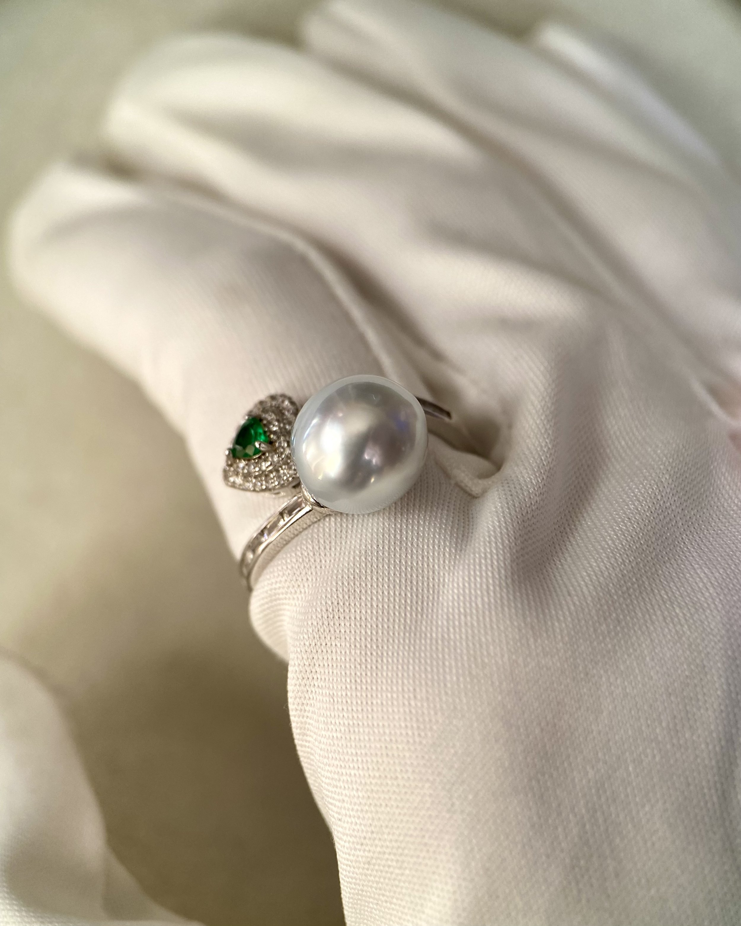 Rare 10.5mm Australian Silver South Sea Baroque Pearl Ring, "Blue Blood" Series, Guardian Serpent-Inspired Open Design in S925, Adjustable Starlit Pearls