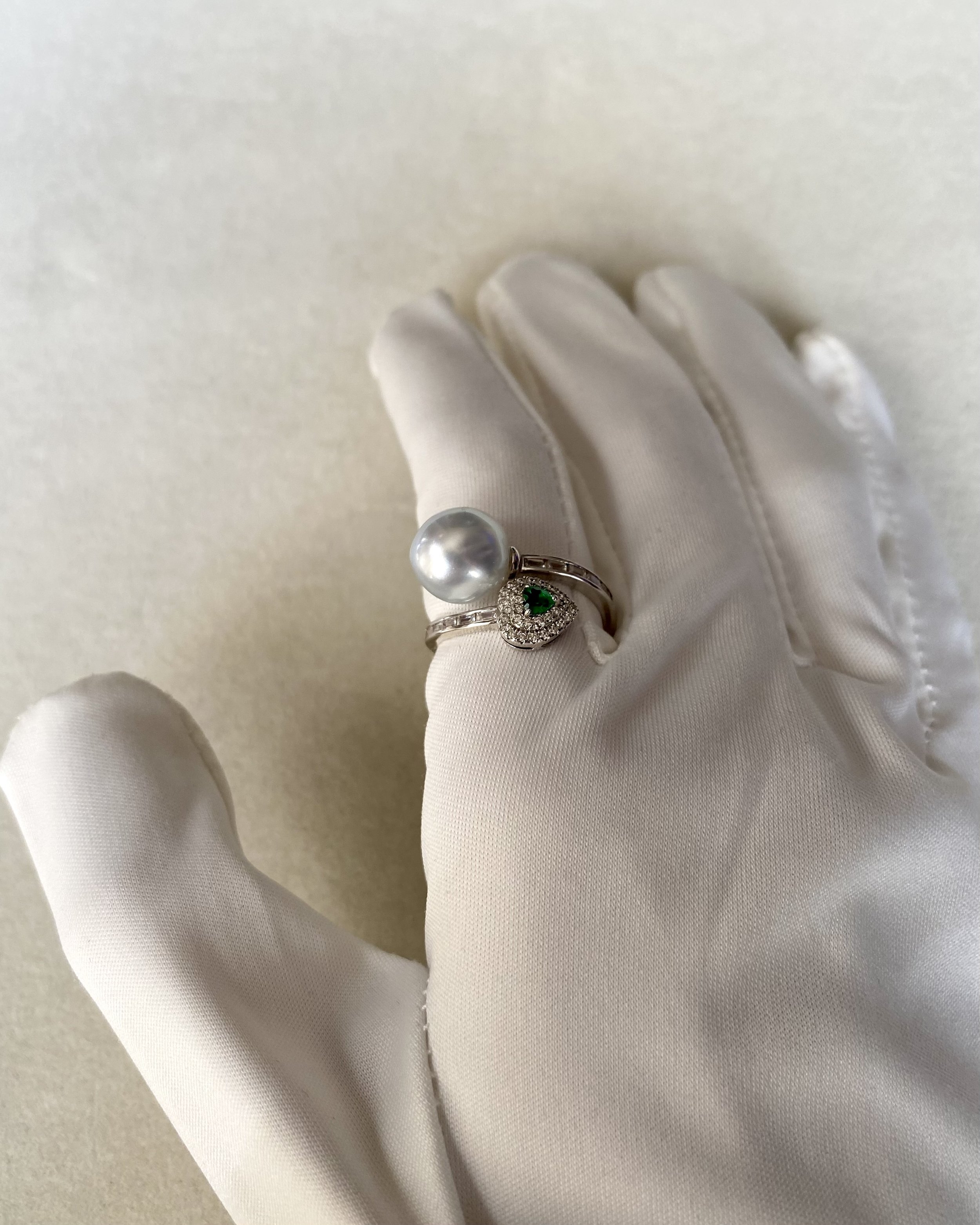 Rare 10.5mm Australian Silver South Sea Baroque Pearl Ring, "Blue Blood" Series, Guardian Serpent-Inspired Open Design in S925, Adjustable Starlit Pearls