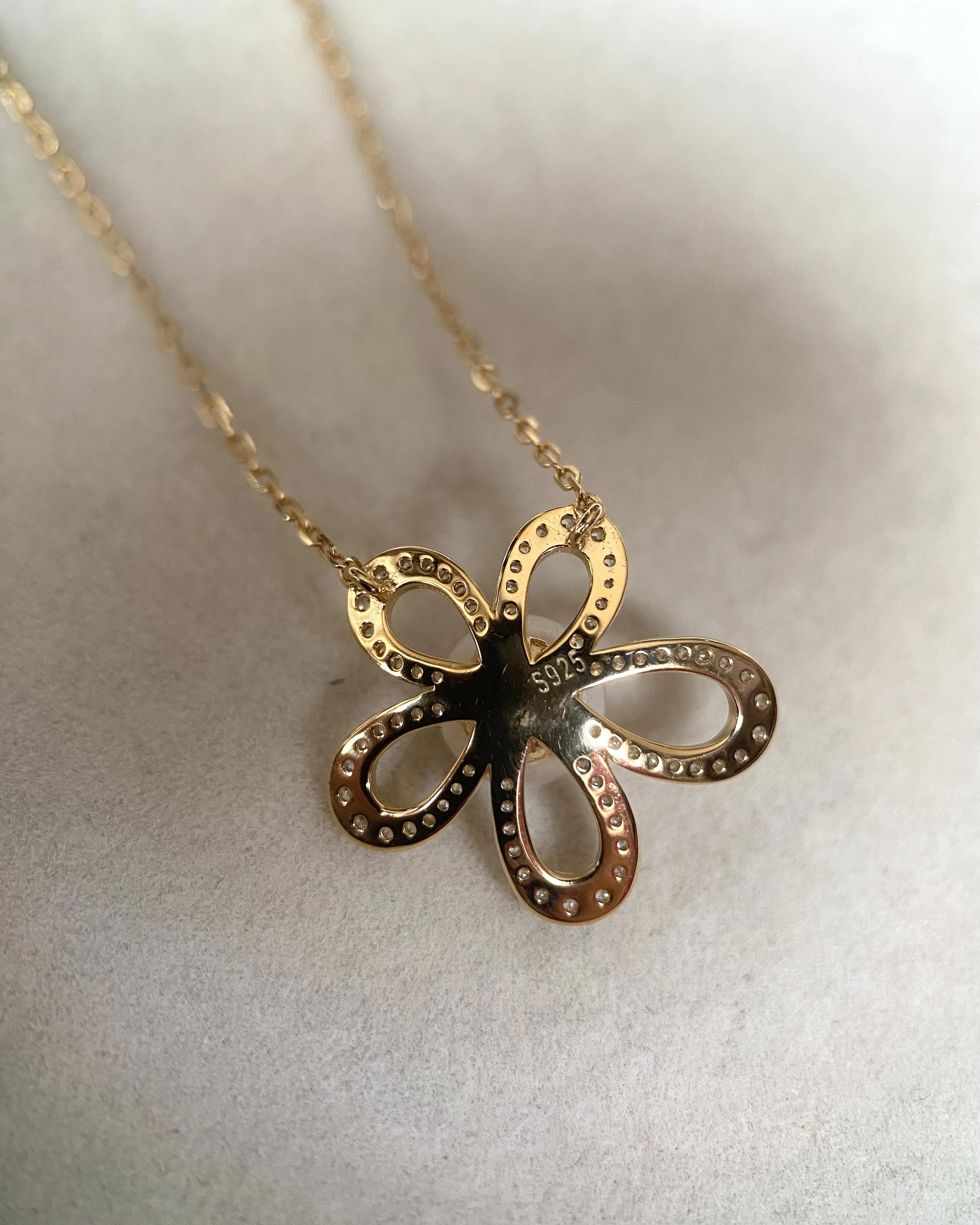 Japanese Akoya Pearl Flower Necklace 7.5mm, Flawless 6A White-Pink Pearl, S925 Silver Flowing Floral Design with CZ, Exhibition Piece Starlit Pearls