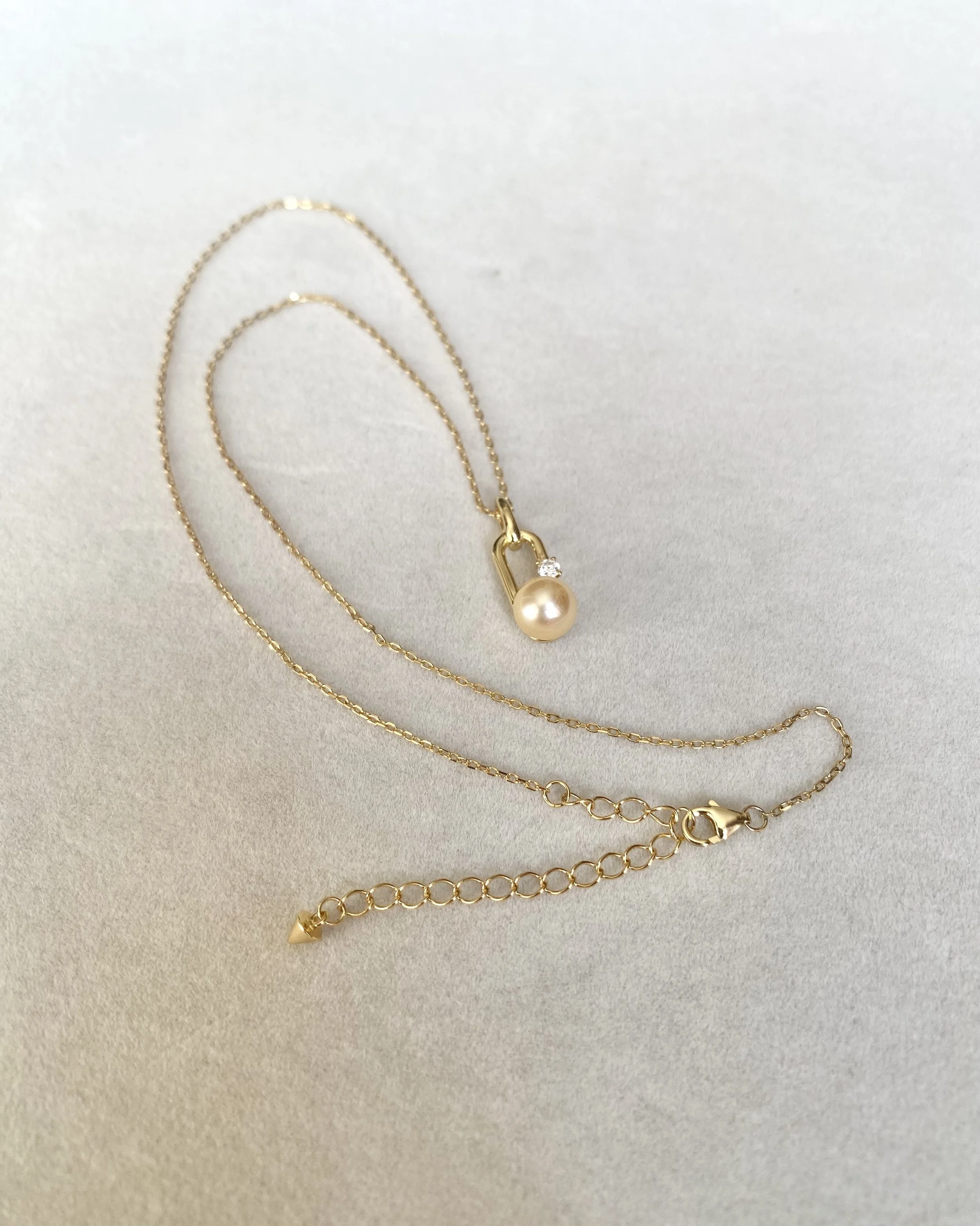 Japanese “Golden Dawn” Akoya Pearl Pendant Necklace 7.5mm, Creamy-Gold, Paperclip-Style w/ Sturdy S925 Rolo Chain,Jewellery Showpiece Starlit Pearls