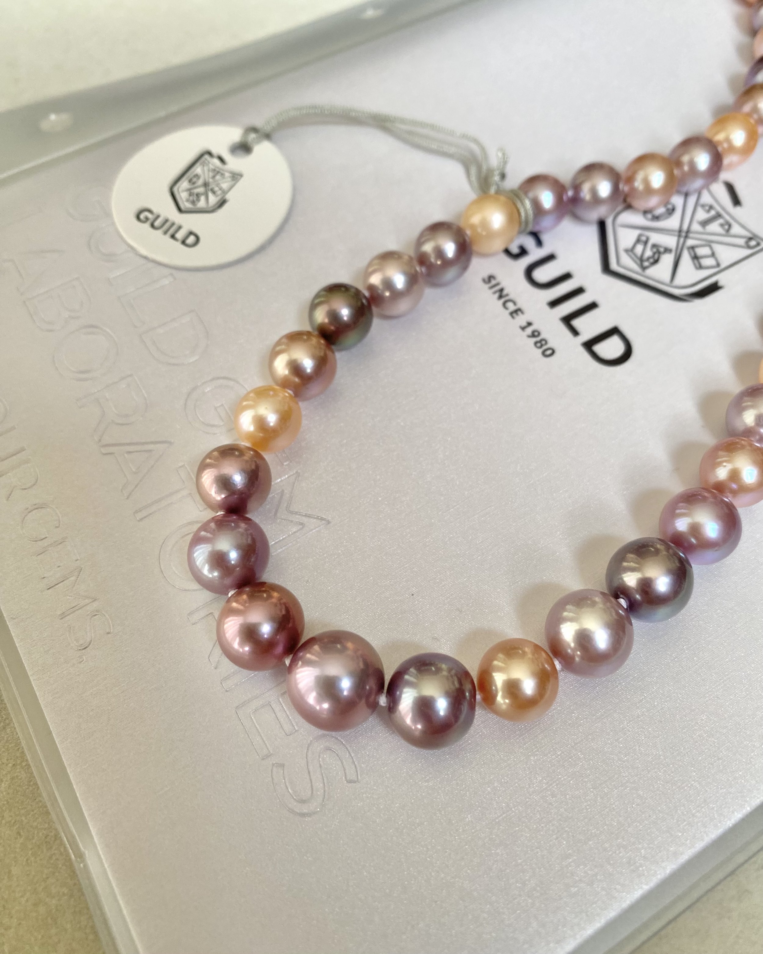 GUILD-Certified “Noble” Top Gr Pastel Freshwater Pearl Necklace 9-11mm, Pink Purple Orange, Metallic Lustre, Durable Silver U-Clasp Starlit Pearls