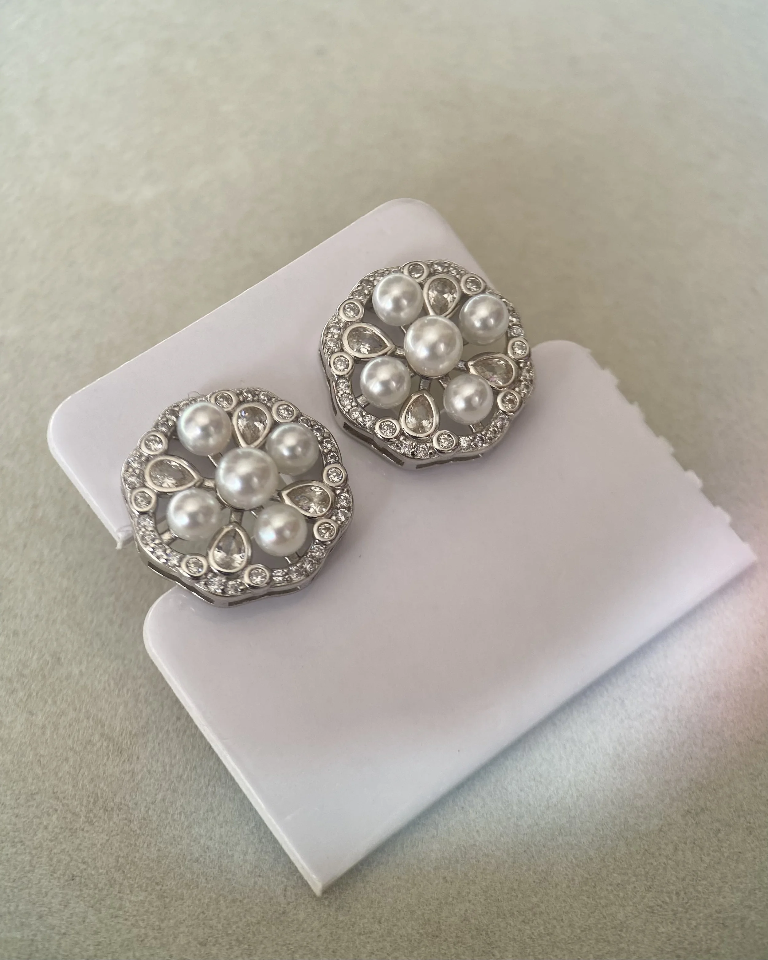 Top-Gr Japanese White Sairindama Akoya Pearl Stud Earrings, Starburst Floral Design in S925 Silver, Japan Jewellery Showpiece, Weddings Starlit Pearls