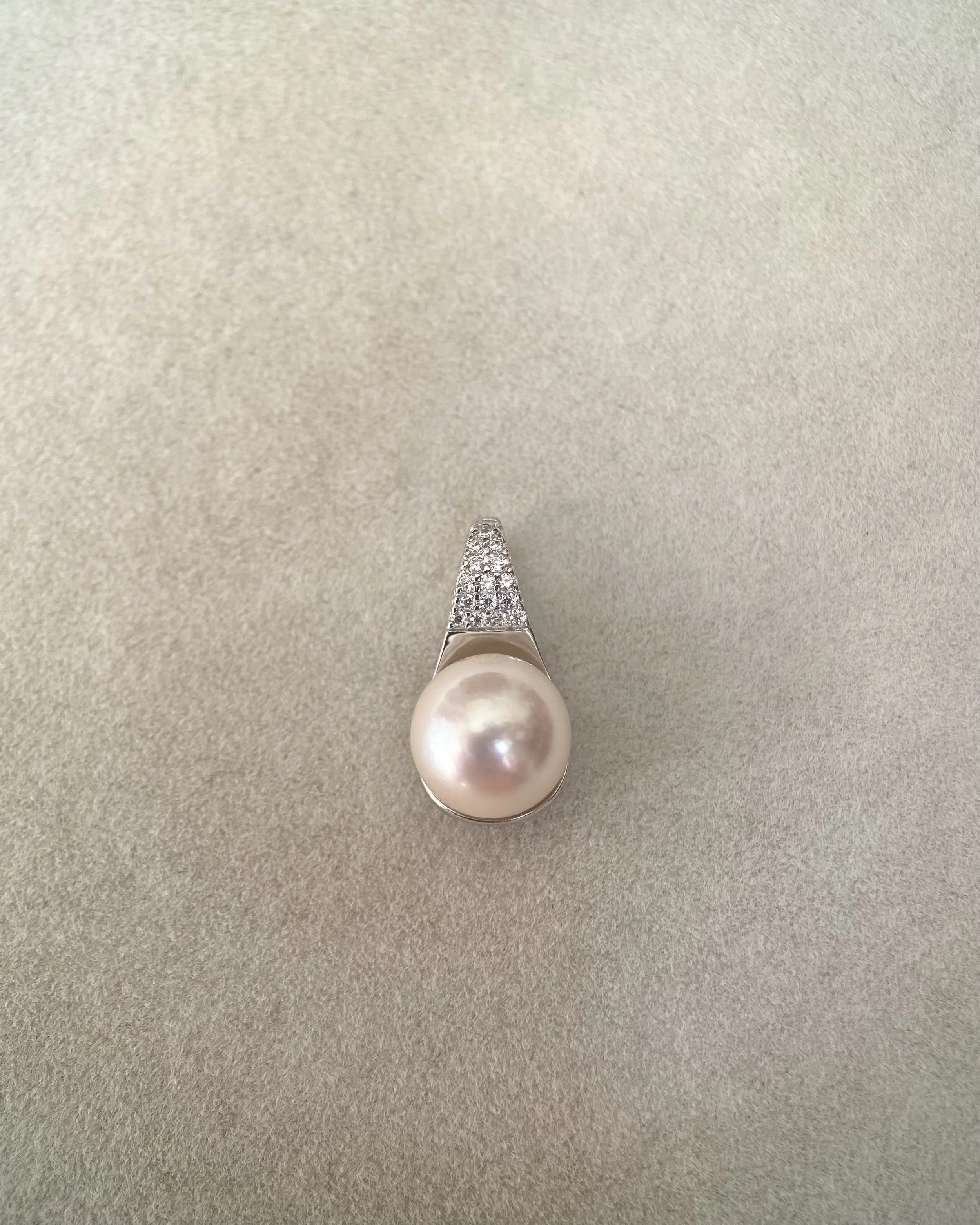 9.1mm Giant Japanese Natural Pale Pink Akoya Pearl Pendant, S925 Silver Pavé Teardrop Design, Rare Large Pearl, Exhibition Piece Starlit Pearls