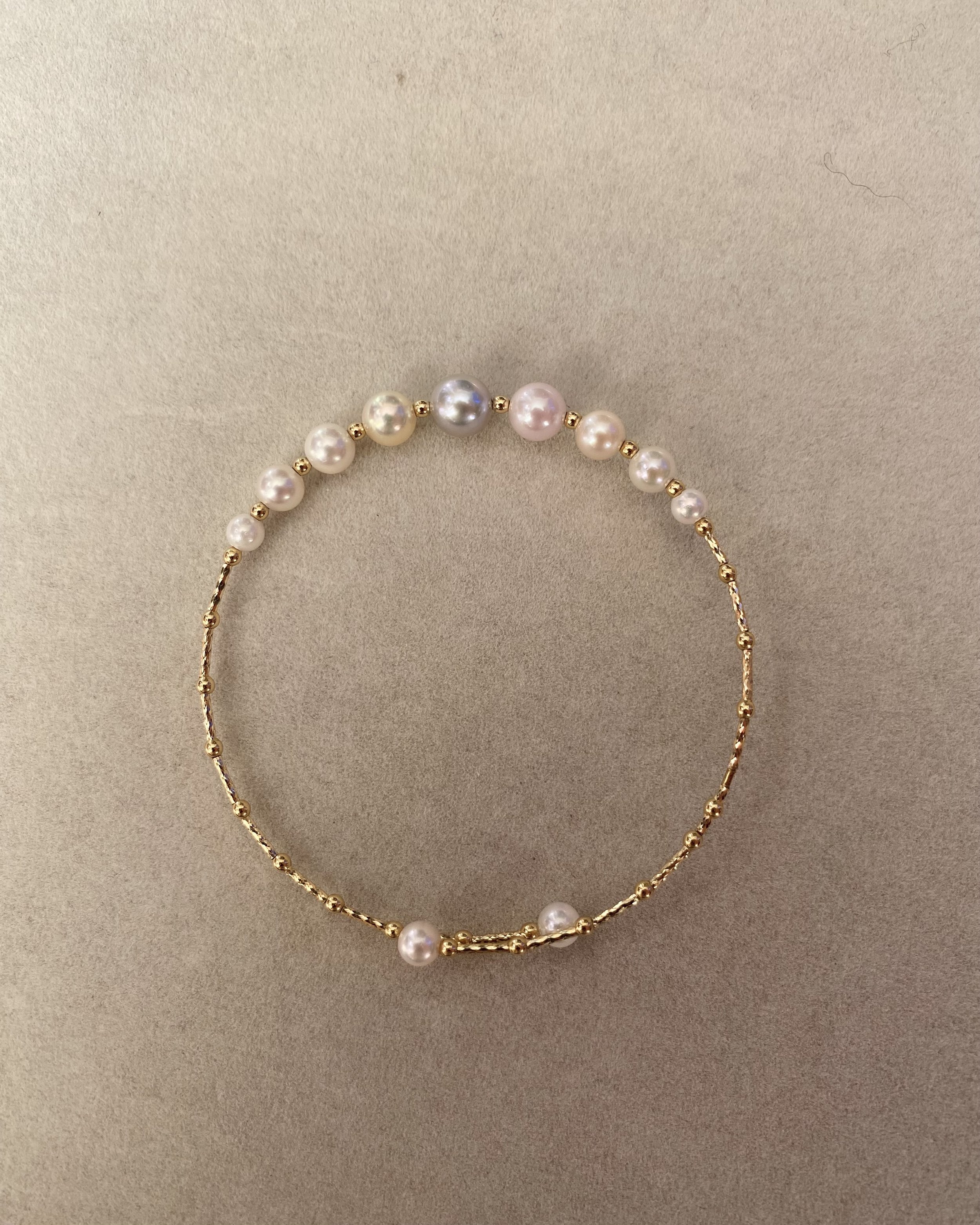 Solid 18K Gold_Premium Multi-Tone Japanese Akoya Pearl Bracelet – Madama Silver, Golden Dawn, Pink & White Pearls, Dreamy Gradient Harmony Starlit Pearls