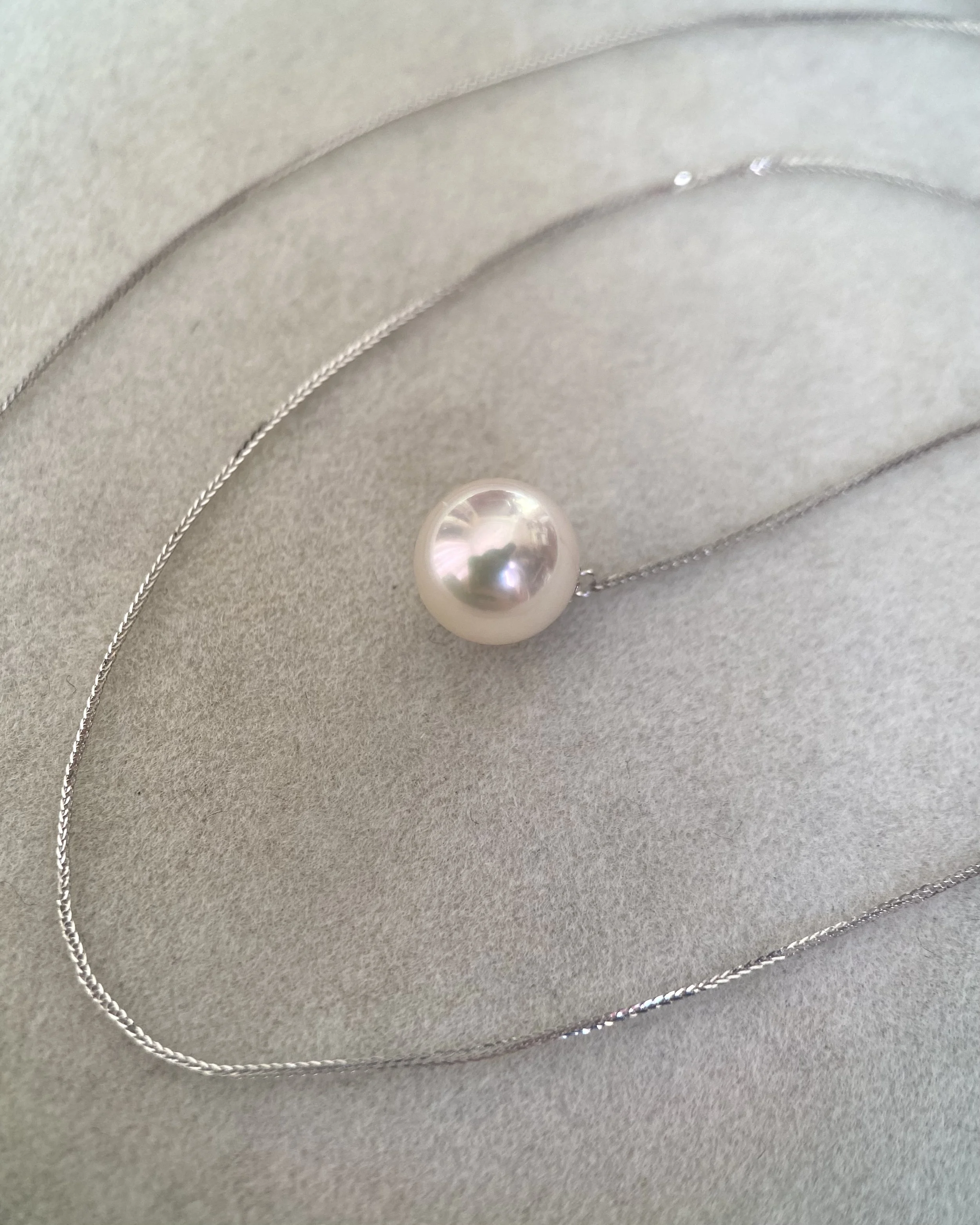 Top Gr. “Specially Selected” Japanese Crystal White Akoya Pearl Necklace, 7A Lustre, Solid 18K White Gold Vine Adjustable Chain 17.9"