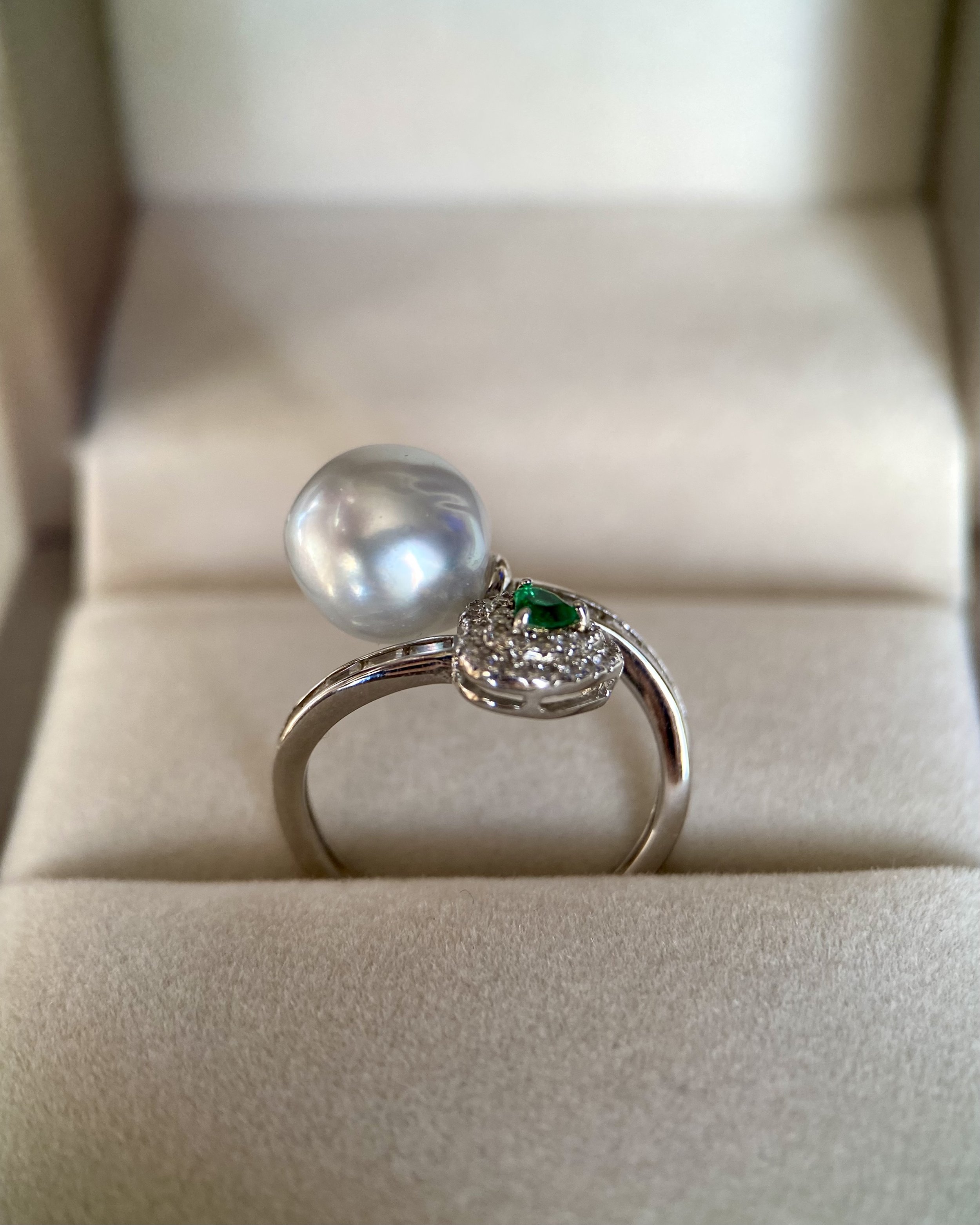 Rare 10.5mm Australian Silver South Sea Baroque Pearl Ring, "Blue Blood" Series, Guardian Serpent-Inspired Open Design in S925, Adjustable Starlit Pearls