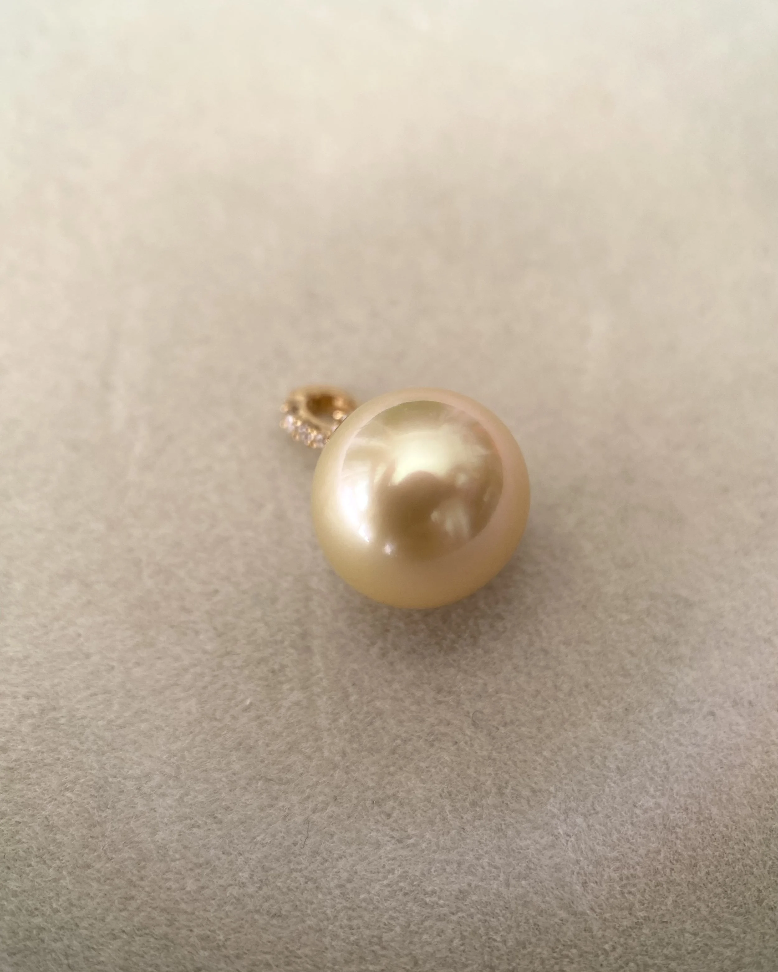 12.1mm Genuine Golden South Sea Pearl Pendant, Solid 18K Gold Clip Bail, Pavé CZ Diamond Accents, Mirror-Like Lustre, Gift For Her Starlit Pearls