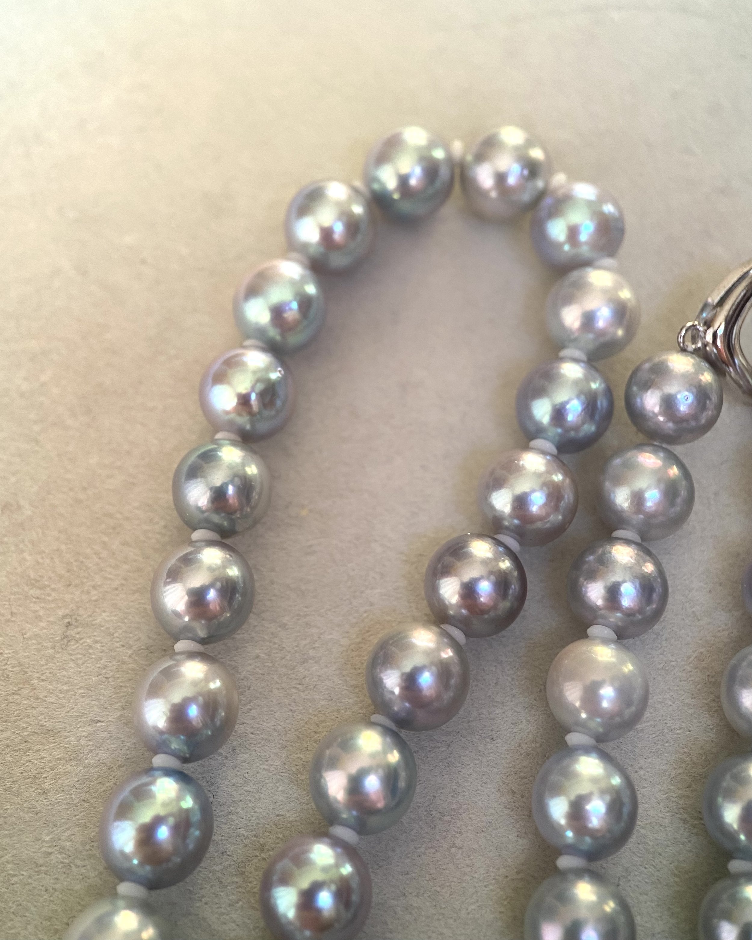 Ultra-Rare Japanese Metallic Electric-Blue Madama Akoya Pearl Necklace, 7–7.5mm, Rainbow Overtones & High-Mirror Lustre – S925 Silver Clasp Starlit Pearls