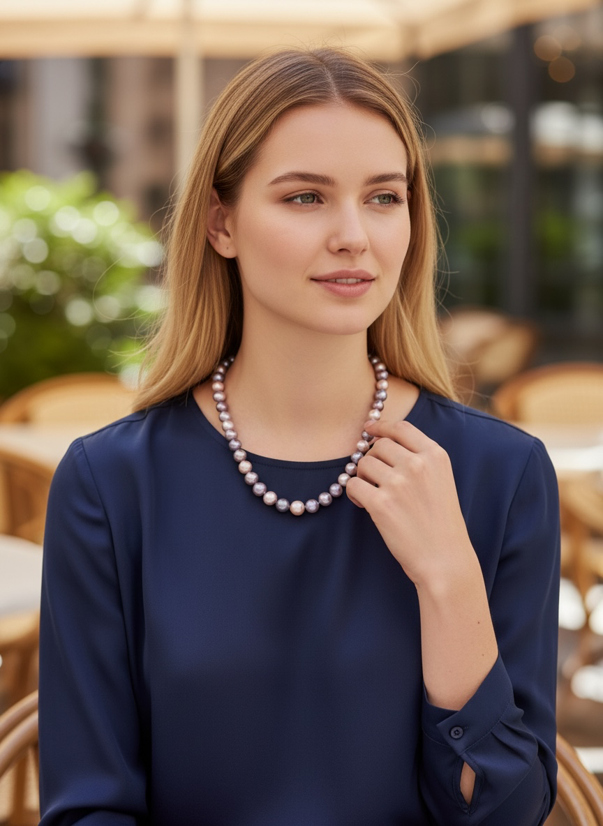 GUILD Certified Top “Magnificent” 8-12mm Multi-Coloured Freshwater Pearl Necklace, Rare Metallic Peacock Overtones,S925, Pink Purple Starlit Pearls