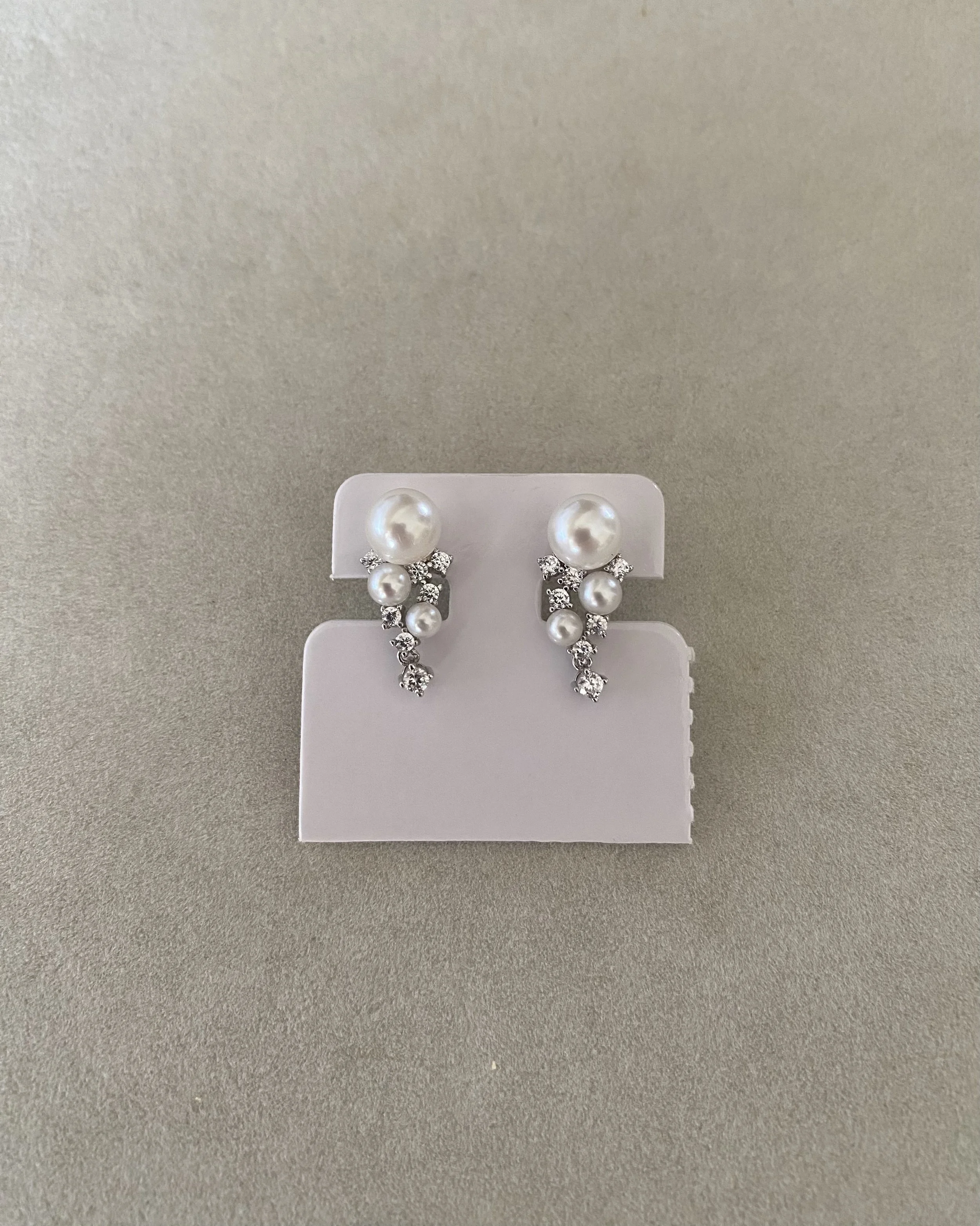 6A Japanese White Akoya Pearl Drop Earrings, Aurora 8.9mm Akoya & 5.5mm Sairindama, S925 Silver CZ Cascade Design, Exhibition Piece Starlit Pearls