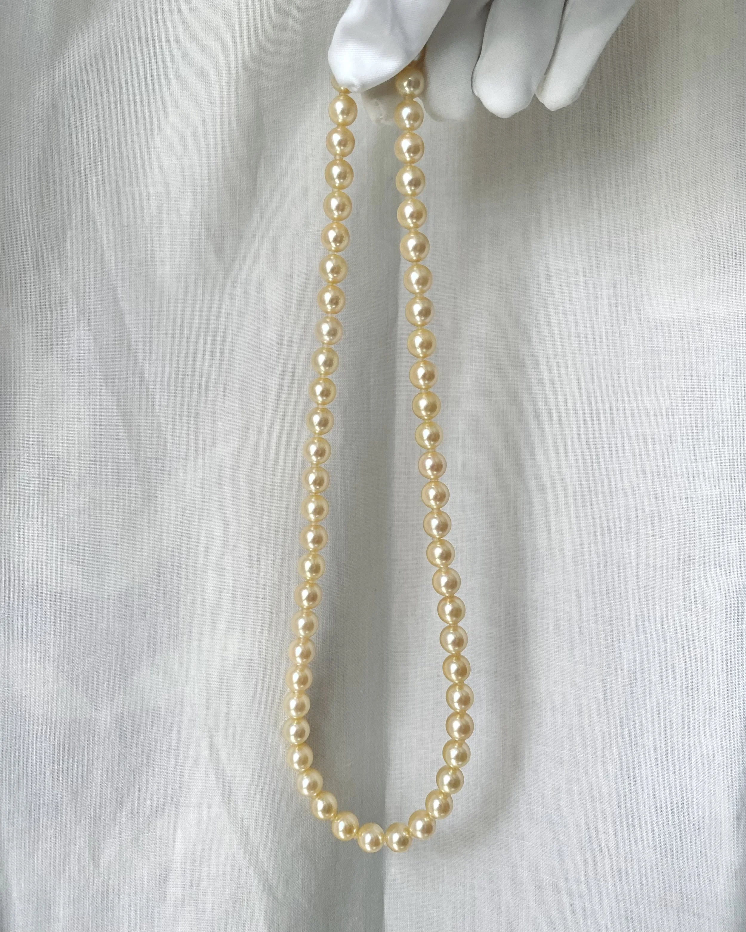 Vibrant Warm Gold_7–7.5mm Japanese “Golden Dawn” Akoya Pearl Necklace, High Clarity Lustre, S925 Sterling Silver Insert Clasp, Made in Japan Starlit Pearls
