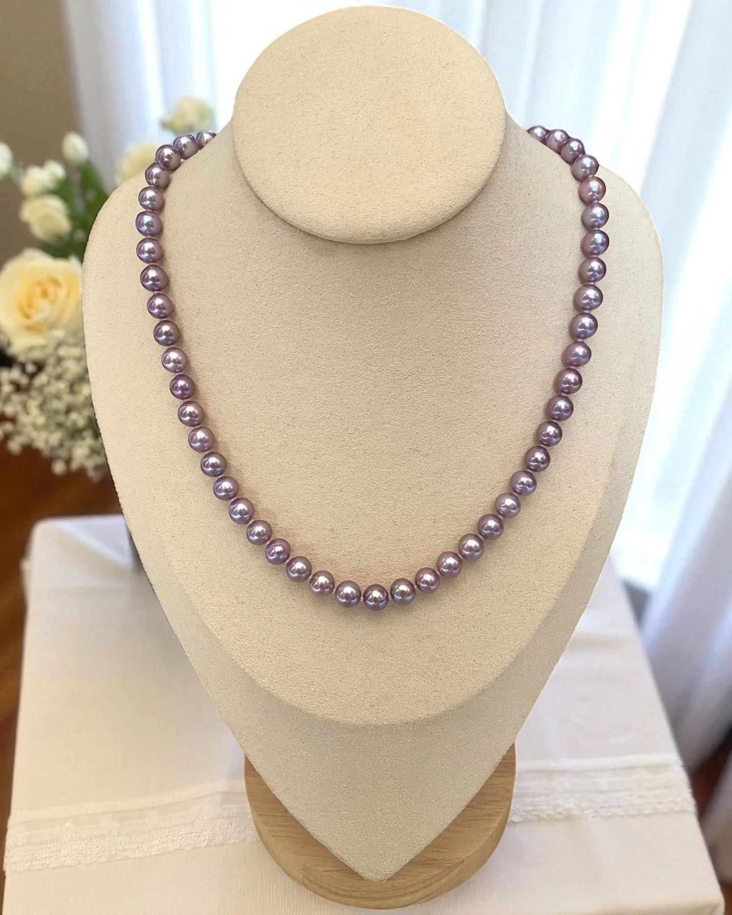 Rare French Violet 7–8mm Freshwater Pearl Necklace, Natural Untreated Colour – Radiant Lustre, Durable Adjustable S925 Silver U-Shaped Clasp Starlit Pearls