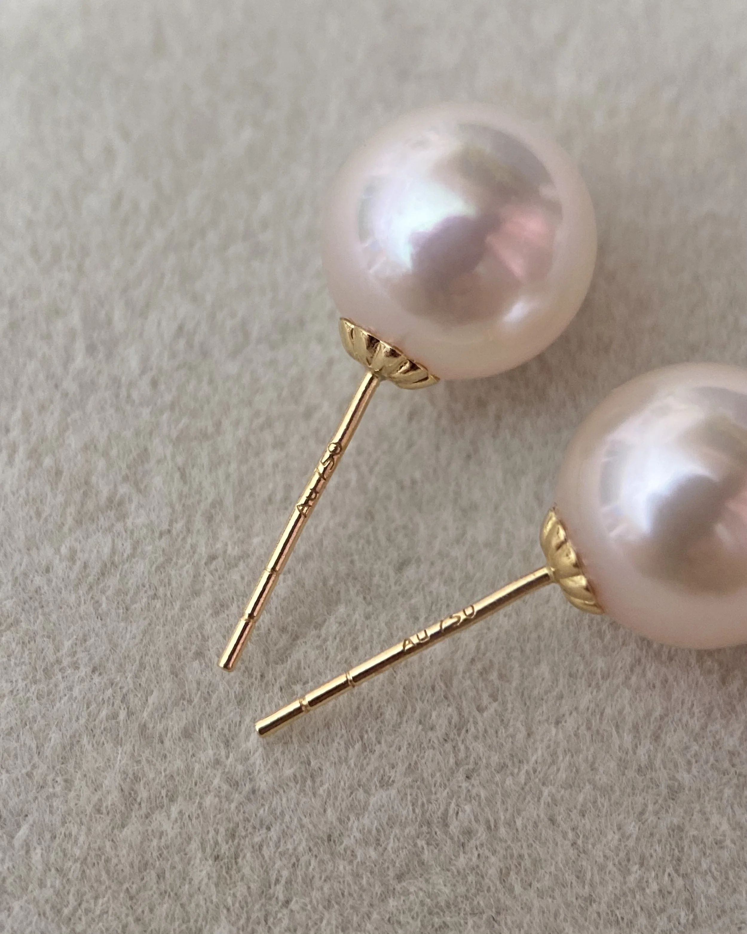 Specially Selected Top Gr White Japanese Koshimono Akoya Pearl Earrings 7.7mm, Otsuki Pearl, 6A Aurora Lustre, Solid 18K Gold Posts Starlit Pearls