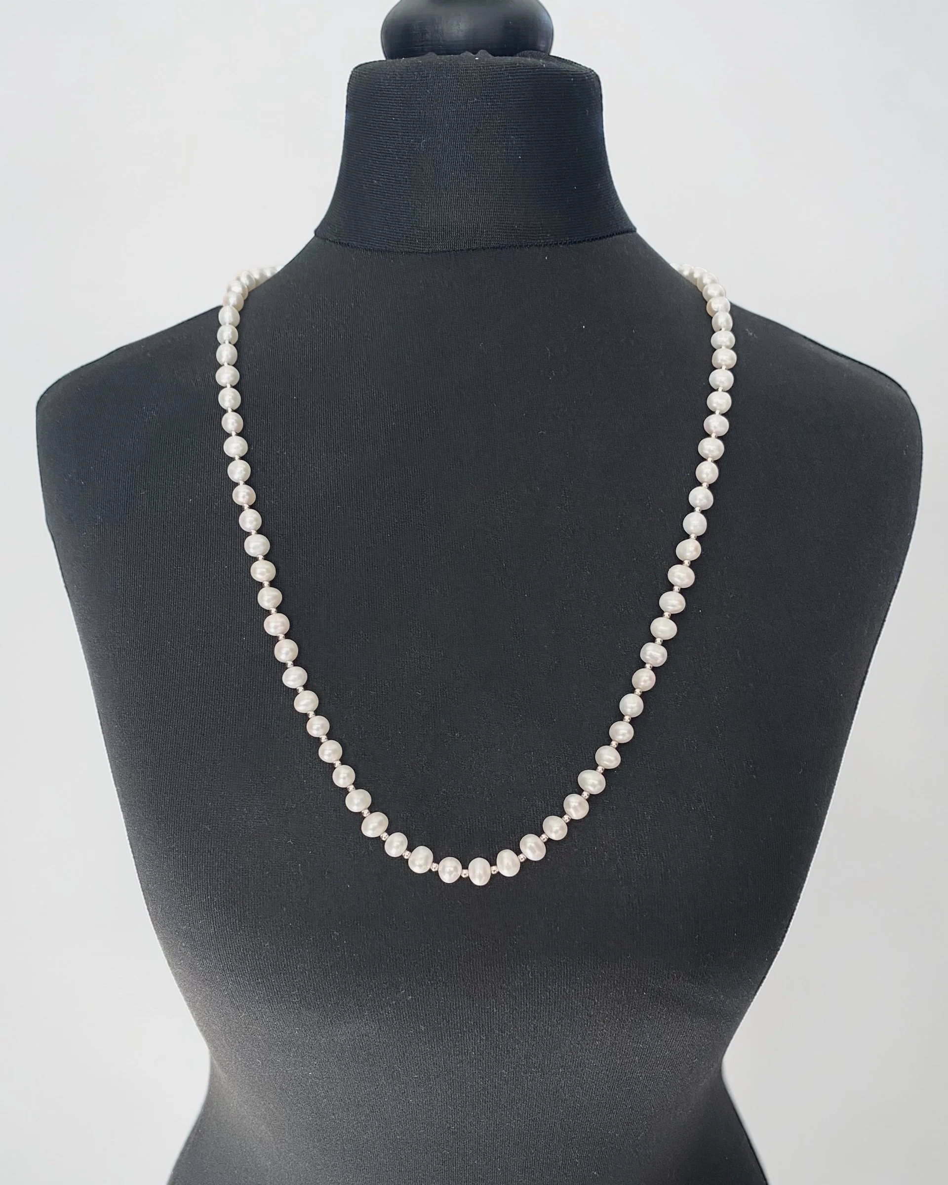 29" Long Classic White Nucleus-Free Freshwater Keshi Pearl Necklace 8mm, S925 Silver Spacers & Double-Opening Clasp, 4 Ways to Wear Starlit Pearls