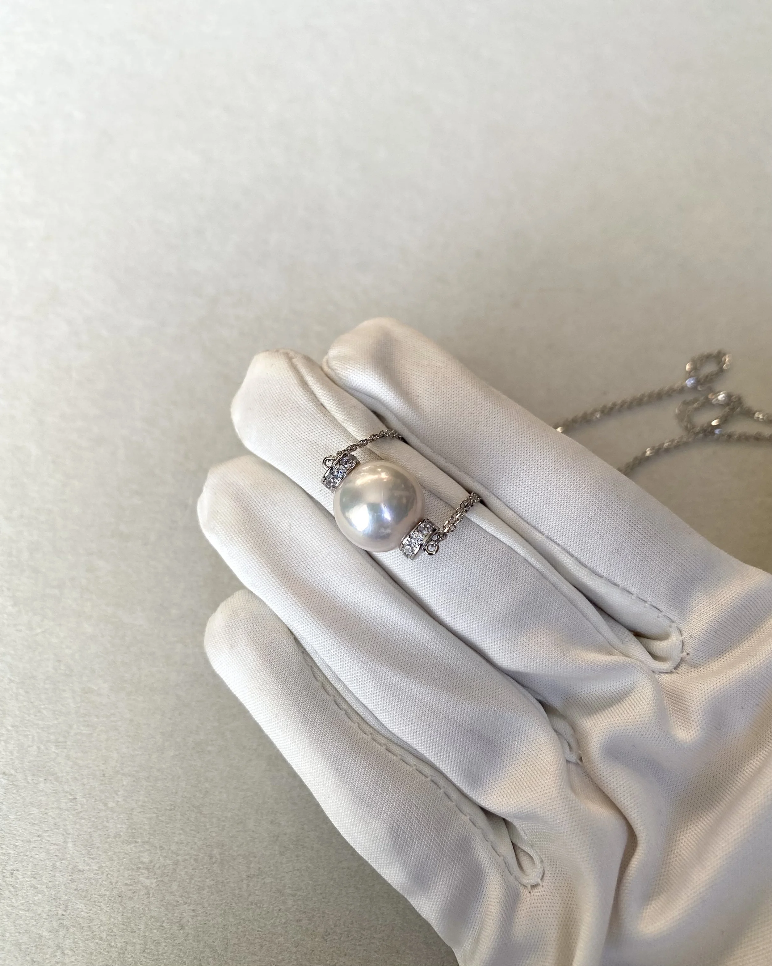 12.5–13mm Radiant White Freshwater Pearl Pendant Necklace, Soft Pink Overtone, Japanese Twin-Chain in S925 Silver, 19" Long, Wedding Starlit Pearls