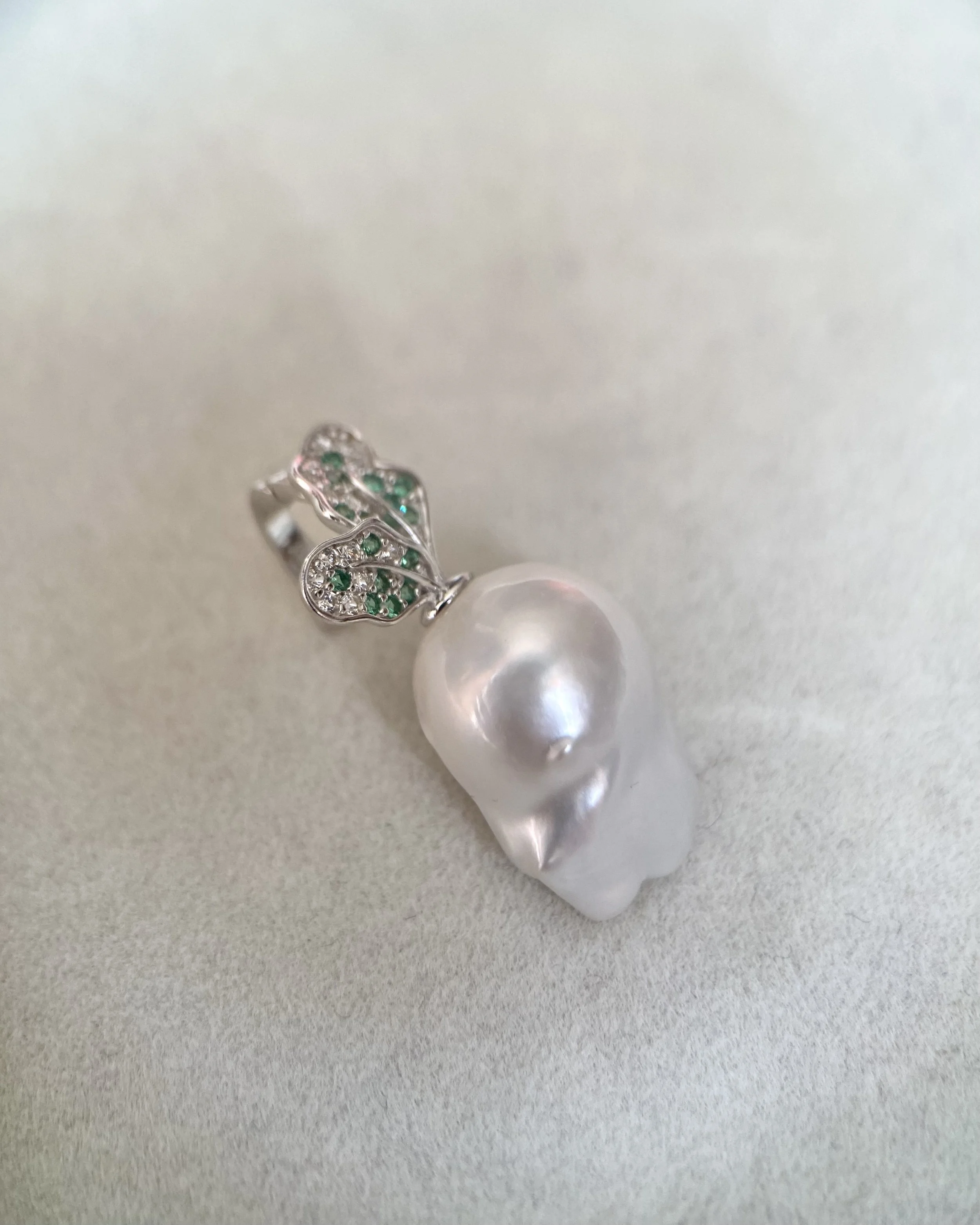 Rare 16mm Australian White South Sea Baroque Pearl Radish Pendant, Sculptural Botanical Design, Japanese S925 Silver CZ Hinged Bail Starlit Pearls