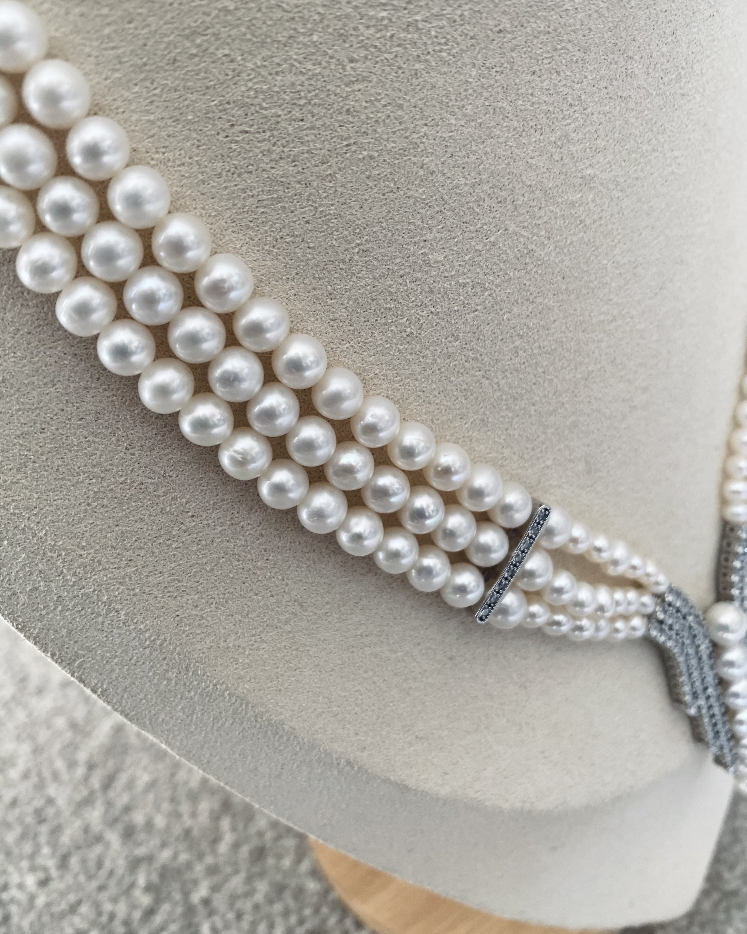 Triple-Strand Classic White Nucleus-Free Freshwater Pearl Necklace 6mm, Graduated Cascade Drop Design, S925 Sterling Silver Starlit Pearls