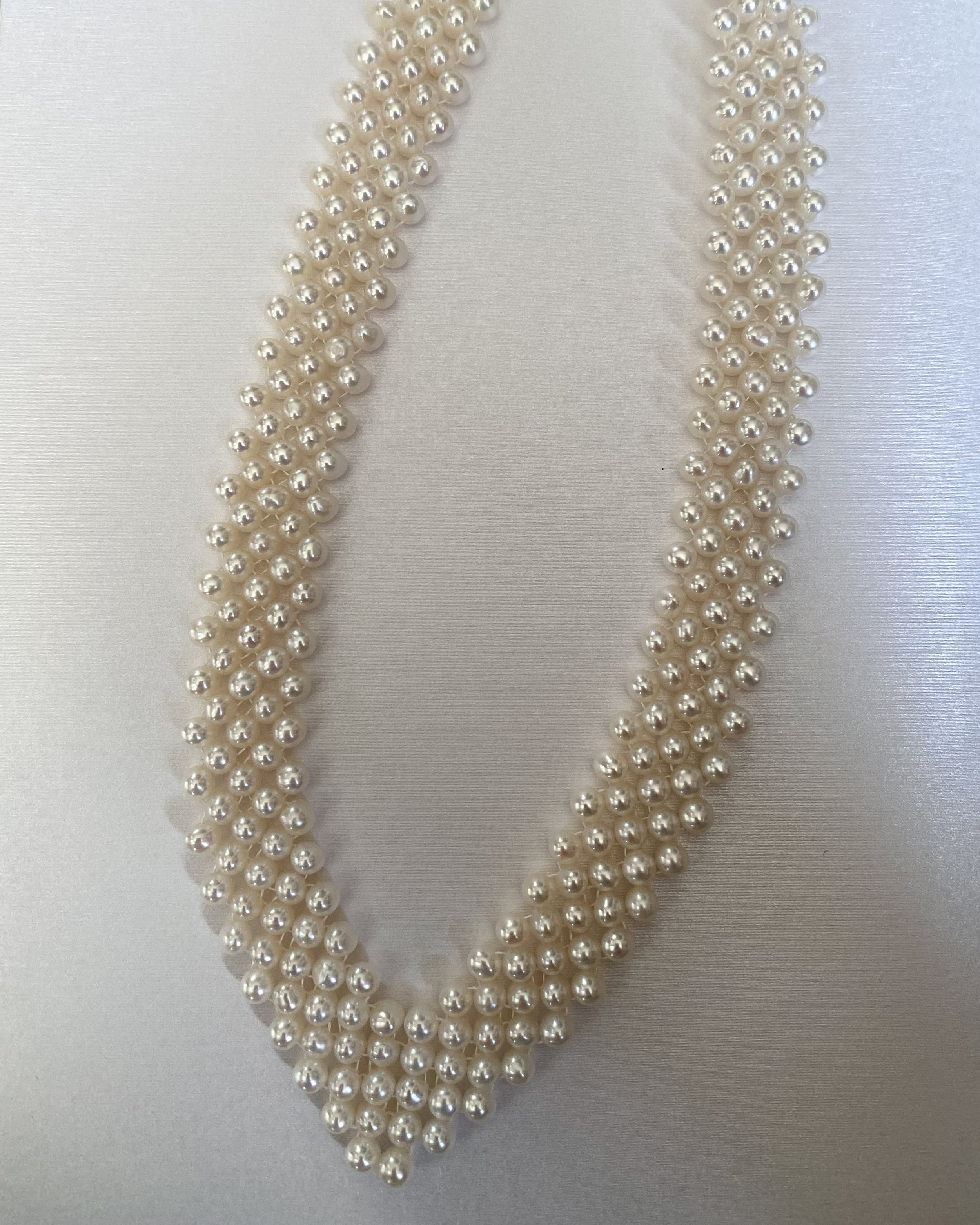 Ivory White Nucleus-Free Pearl V-Shaped Necklace, Nearly 300 Genuine Freshwater Pearls, S925 Silver Adjustable Clasp Starlit Pearls