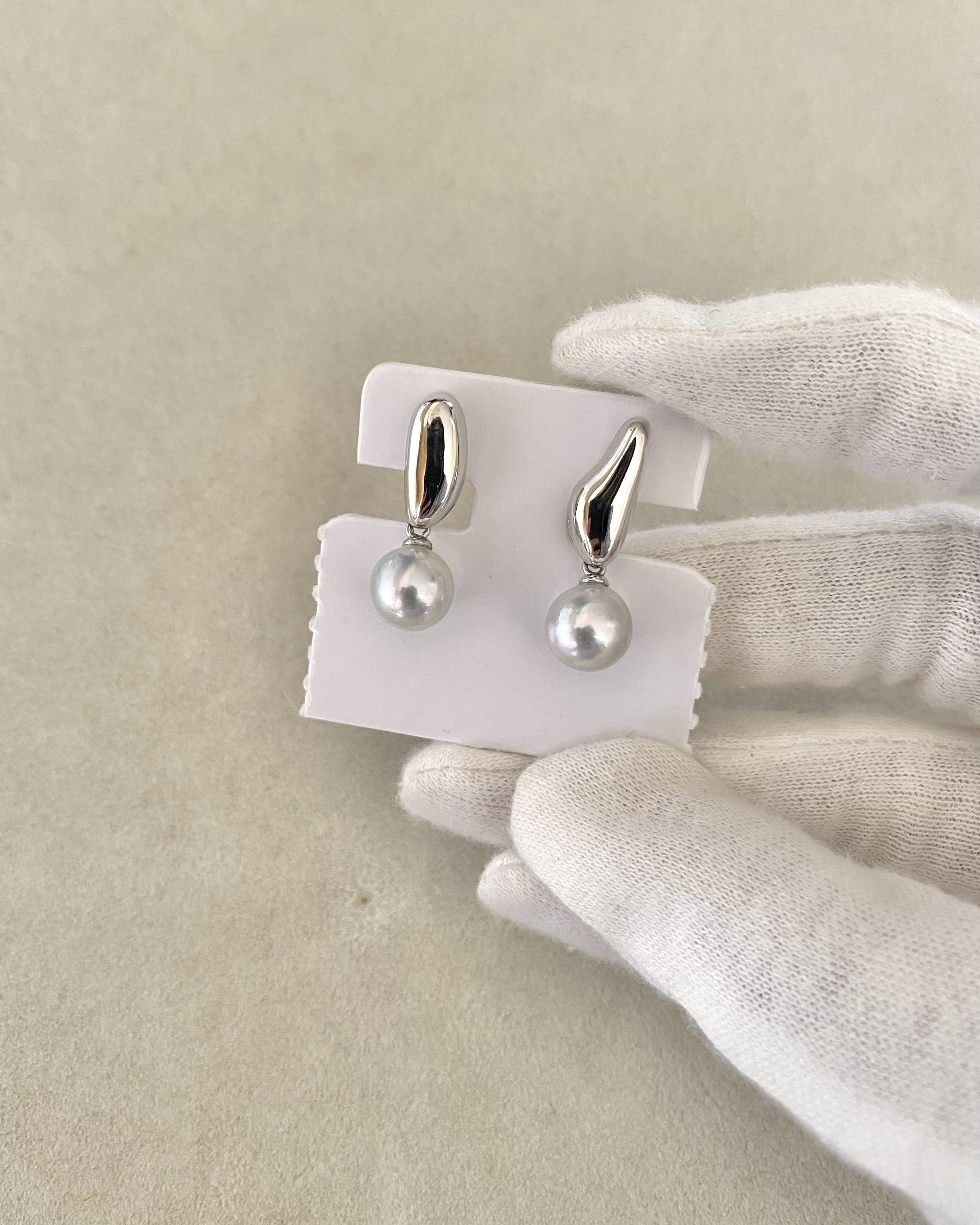 Natural Silver-Grey Japanese Madama Akoya Pearl Earrings 8.3mm, Metallic Lustre, Minimalist S925 Silver Teardrop Design, Show Piece Starlit Pearls