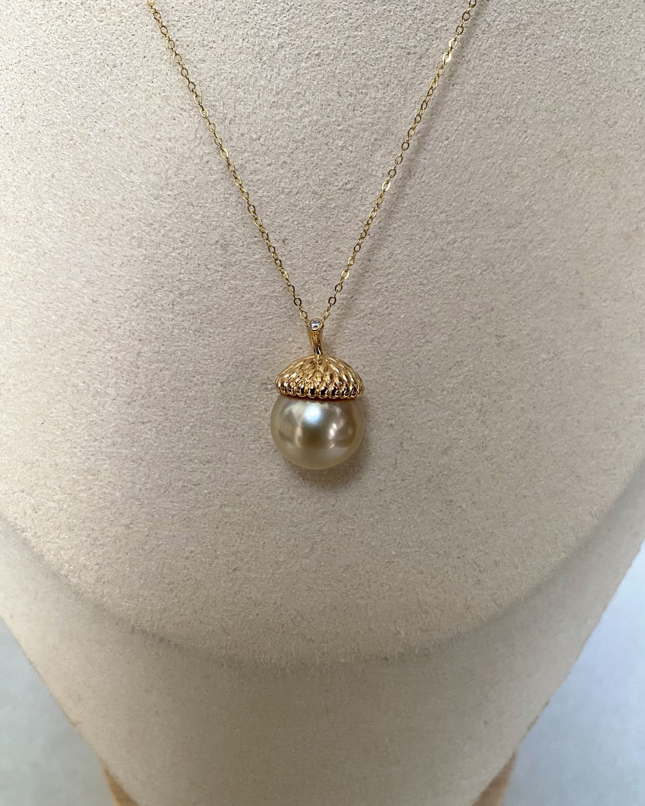 Genuine 12.5mm Golden South Sea Pearl Pendant, Radiant Liquid Gold Lustre, Luxurious S925 Silver Ice Age Scrat’s Acorn Design Starlit Pearls