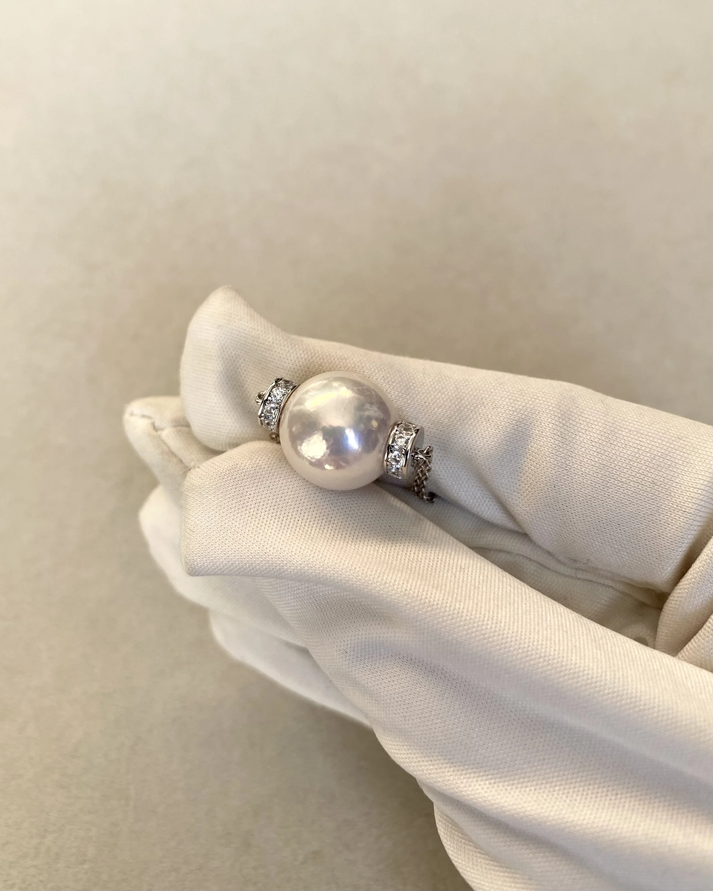 12.5–13mm Radiant White Freshwater Pearl Pendant Necklace, Soft Pink Overtone, Japanese Twin-Chain in S925 Silver, 19" Long, Wedding Starlit Pearls