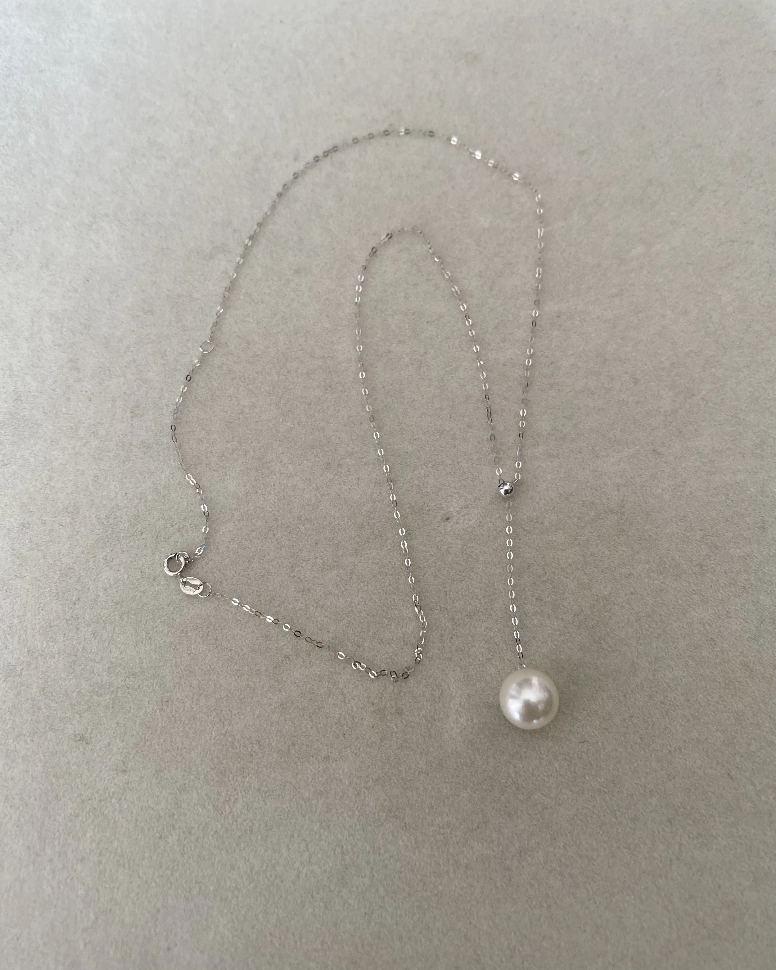 18K White Gold_9.3mm Giant Japanese Akoya Pearl Necklace, Classic White with Silky Lustre, Adjustable Y Rolo Chain 17.5" Starlit Pearls