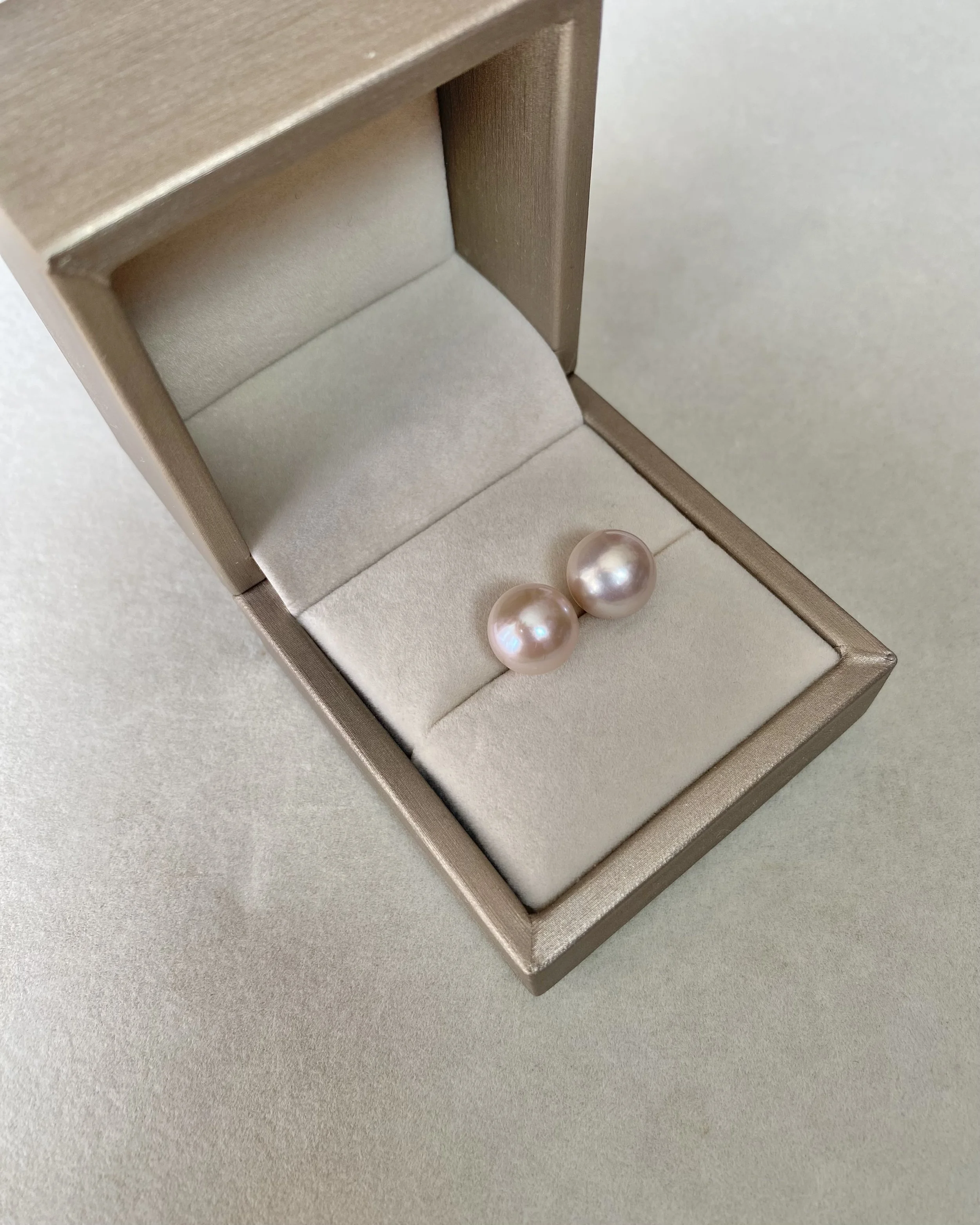 18K Gold Posts_Rare Japanese Rose Pink Freshwater Pearl Stud Earrings 11.3mm, AU750, Mirror Lustre Starlit Pearls