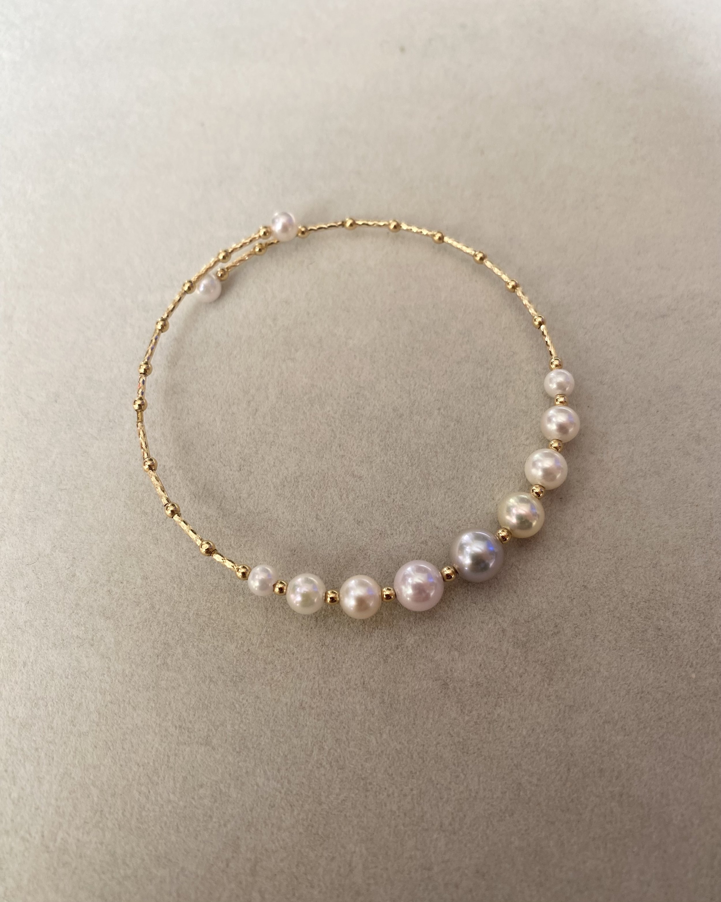 Solid 18K Gold_Premium Multi-Tone Japanese Akoya Pearl Bracelet – Madama Silver, Golden Dawn, Pink & White Pearls, Dreamy Gradient Harmony Starlit Pearls