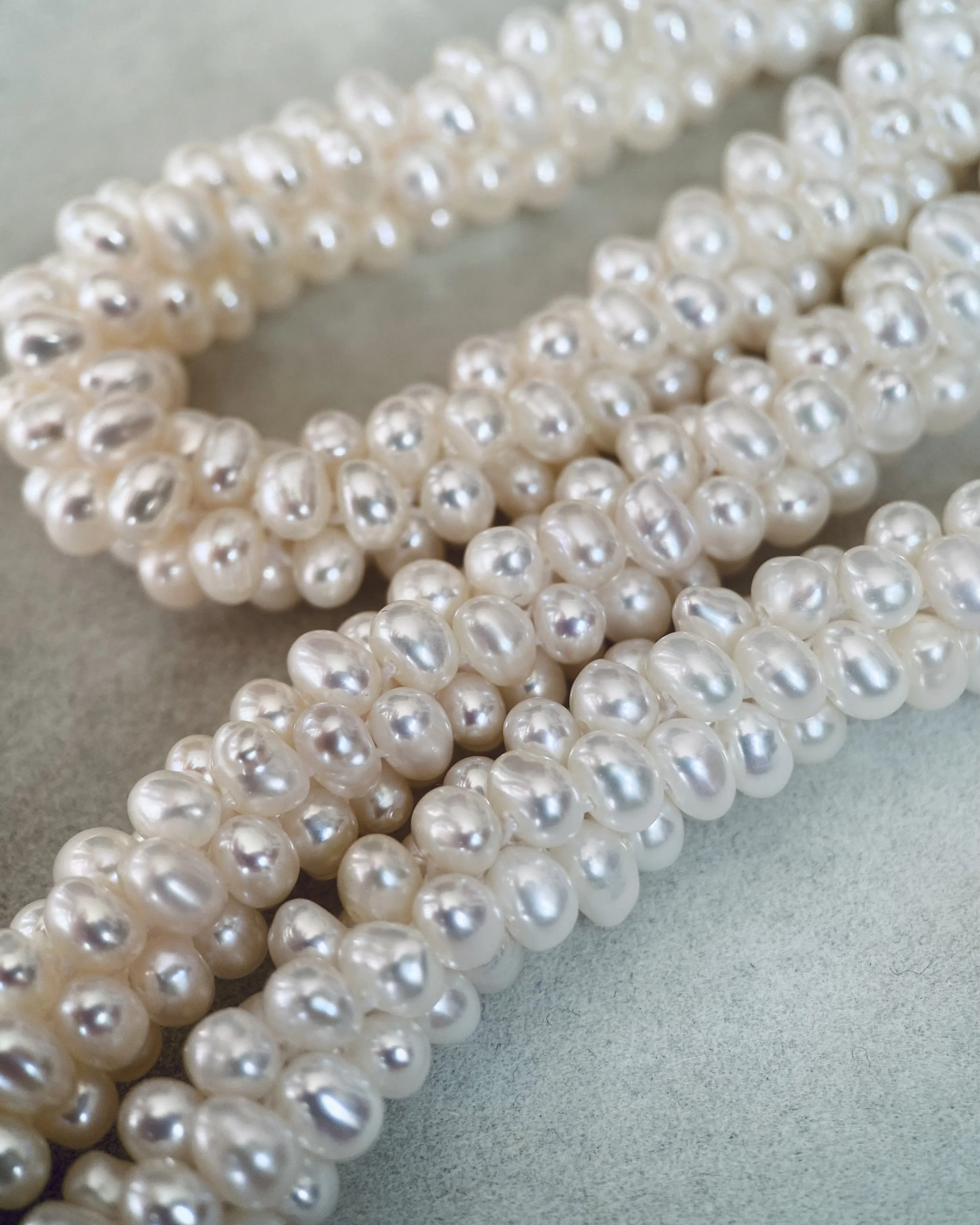 Handwoven Freshwater Keshi Pearl Necklace & Bracelet Set, 3.5mm Nucleus-Free Pearls, Silver Convertible Clip Clasps, Two-Way Wear Starlit Pearls