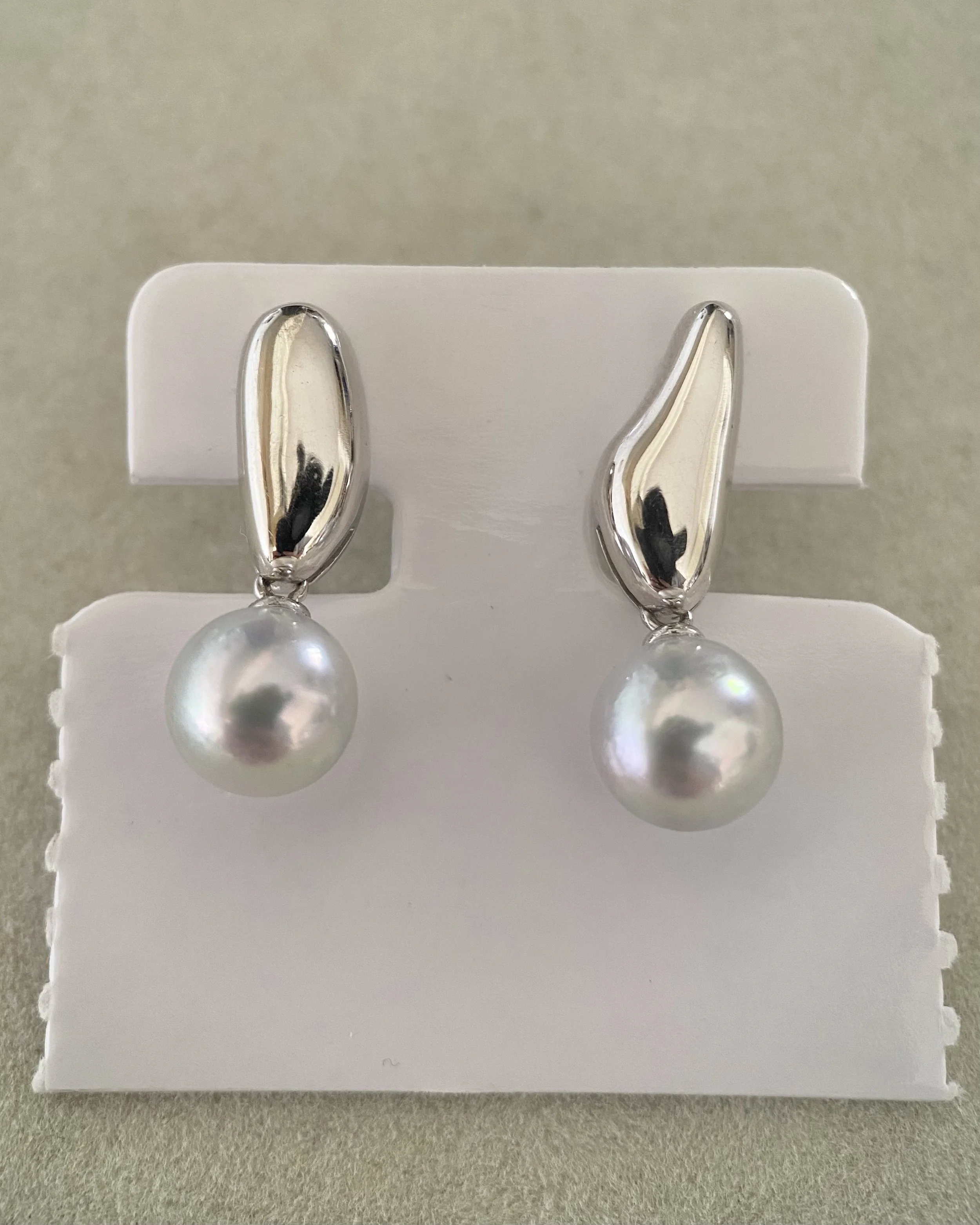 Natural Silver-Grey Japanese Madama Akoya Pearl Earrings 8.3mm, Metallic Lustre, Minimalist S925 Silver Teardrop Design, Show Piece Starlit Pearls