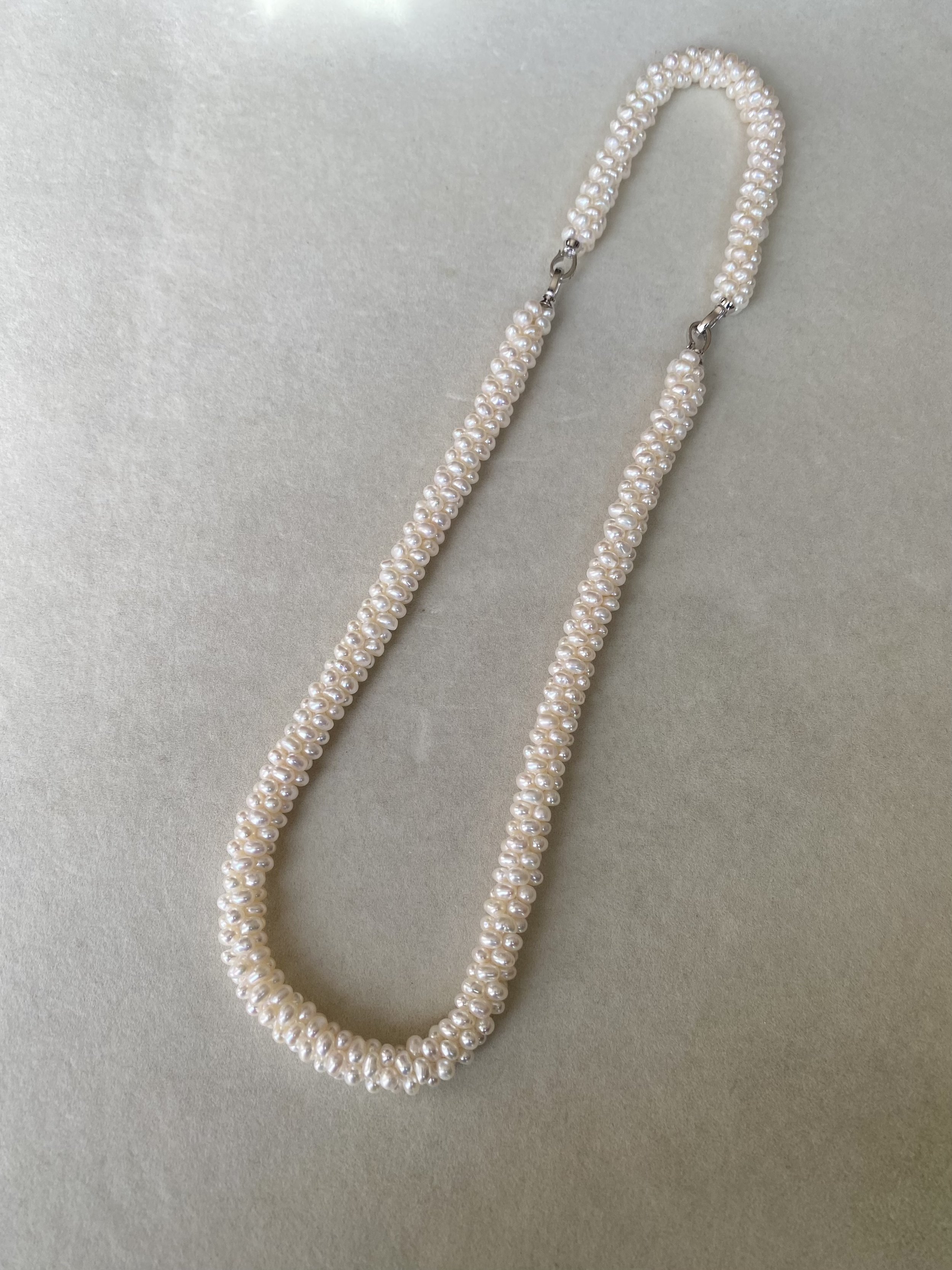 Handwoven Freshwater Keshi Pearl Necklace & Bracelet Set, 3.5mm Nucleus-Free Pearls, Silver Convertible Clip Clasps, Two-Way Wear Starlit Pearls