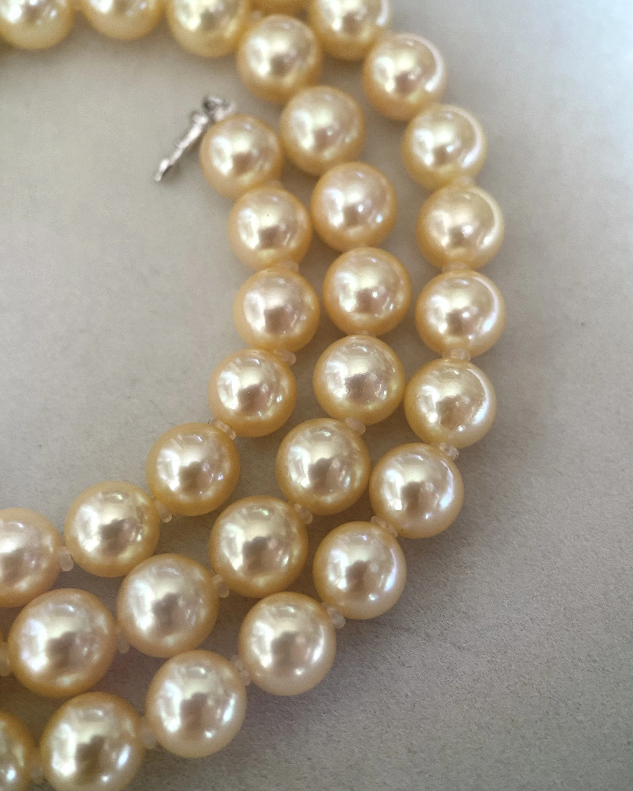 Vibrant Warm Gold_7–7.5mm Japanese “Golden Dawn” Akoya Pearl Necklace, High Clarity Lustre, S925 Sterling Silver Insert Clasp, Made in Japan Starlit Pearls