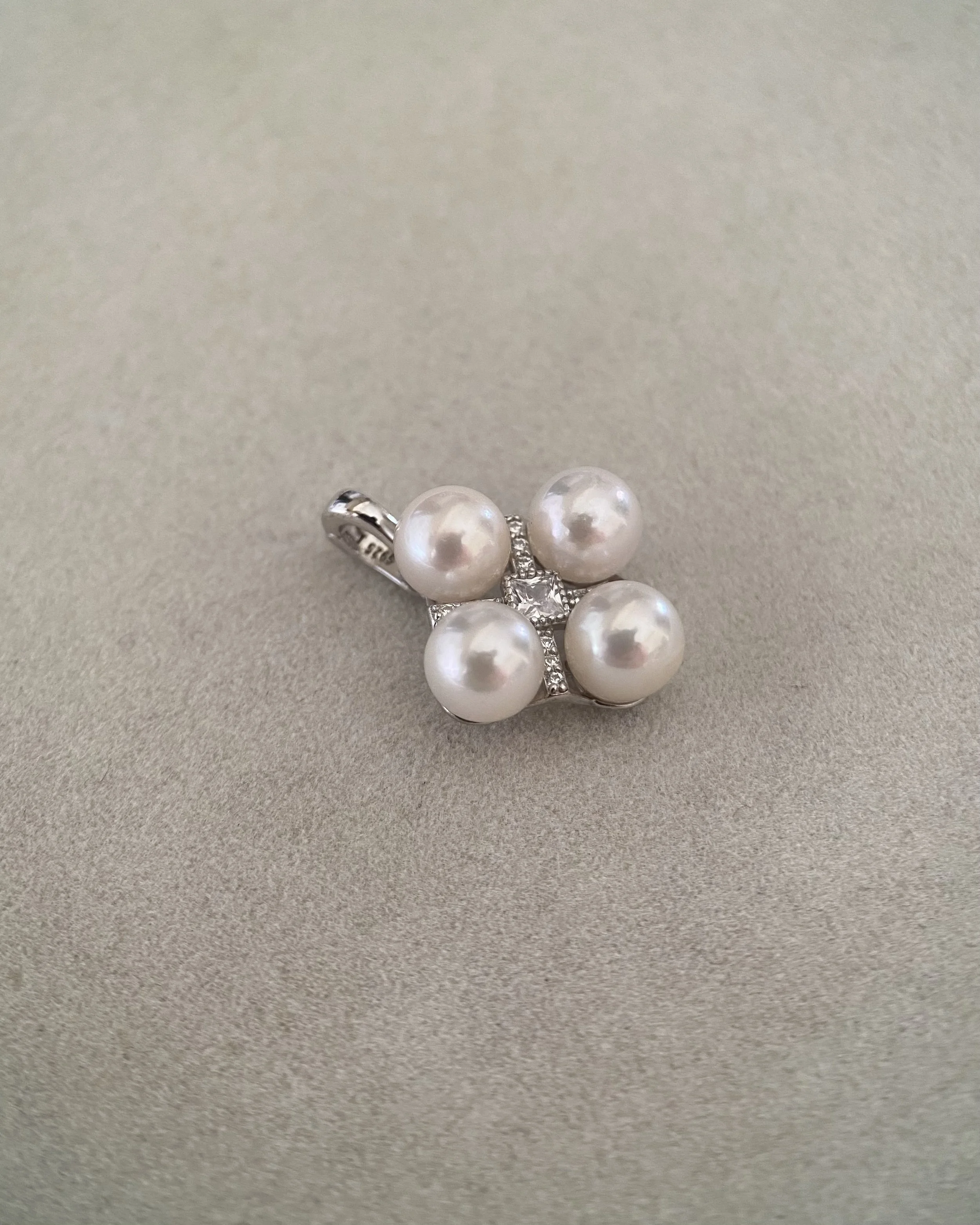 White Japanese Four-Akoya Pearl Floral Cross Pendant 6.2mm, Pink Overtones & Luminous Lustre, S925 Silver Openable Bail, Gift for Her Starlit Pearls