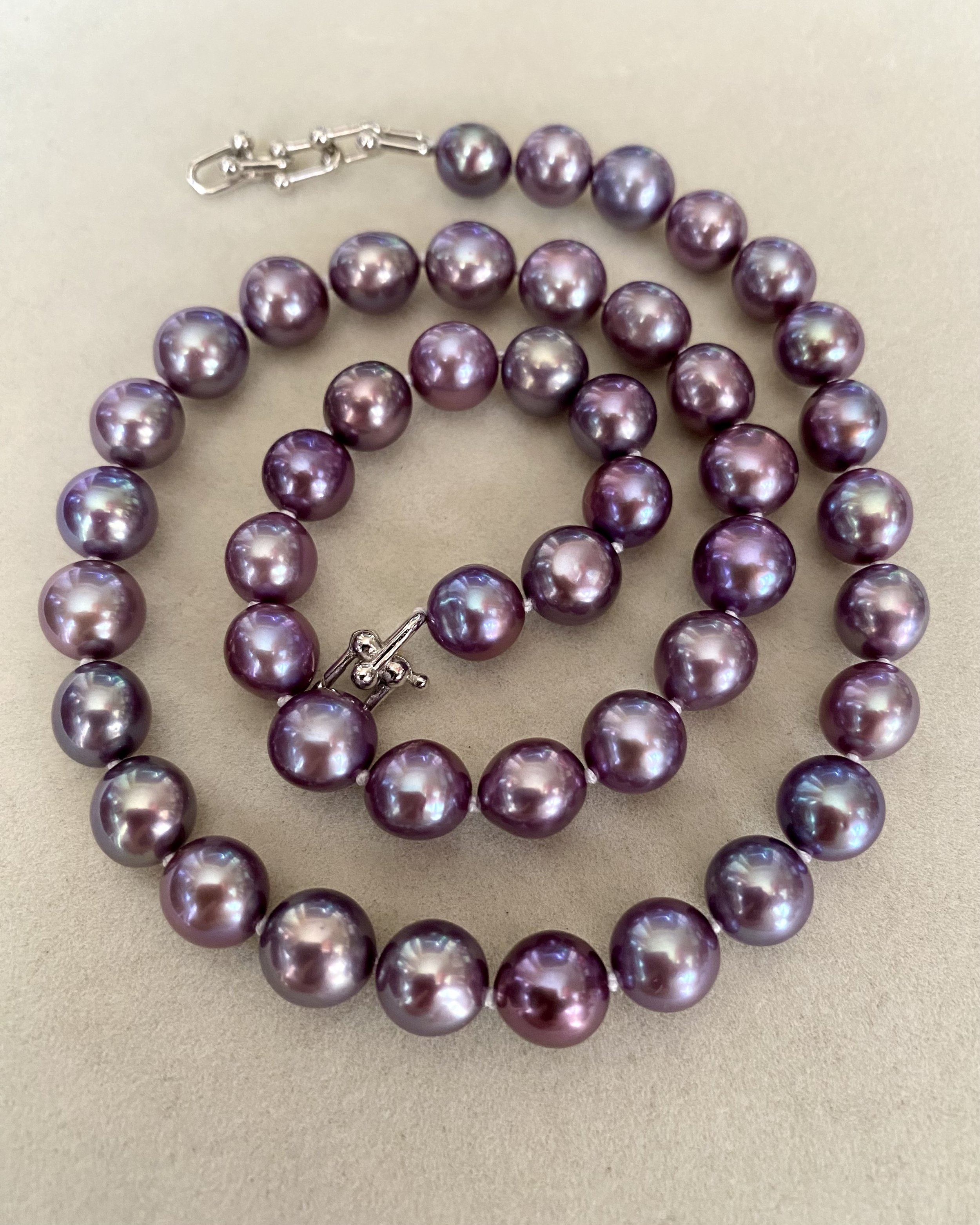 Exceptionally Rare Midnight Purple Freshwater Pearl Necklace, Natural Untreated Colour, 8-9mm Top Metallic Lustre, Durable S925 Silver Clasp