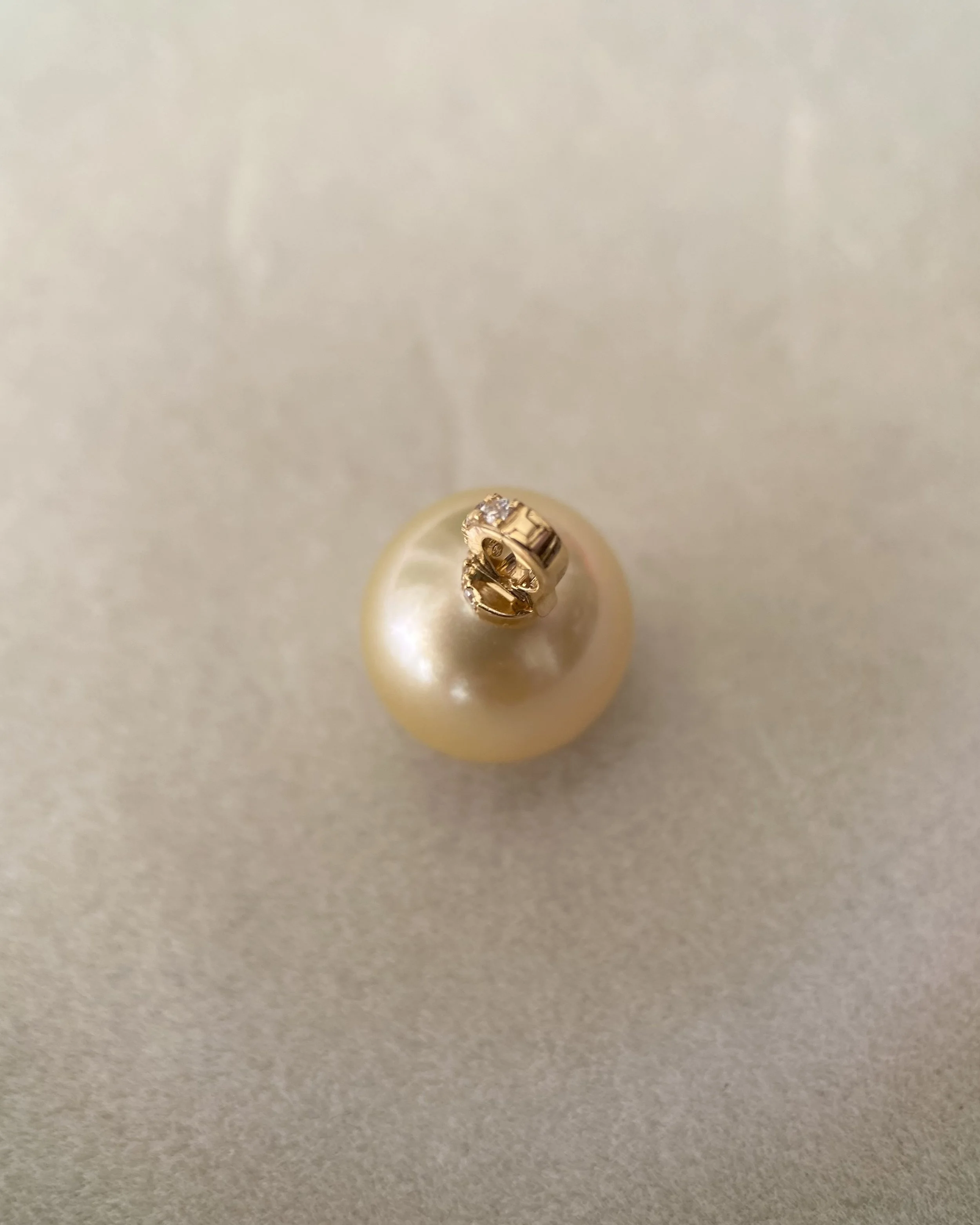 12.1mm Genuine Golden South Sea Pearl Pendant, Solid 18K Gold Clip Bail, Pavé CZ Diamond Accents, Mirror-Like Lustre, Gift For Her Starlit Pearls