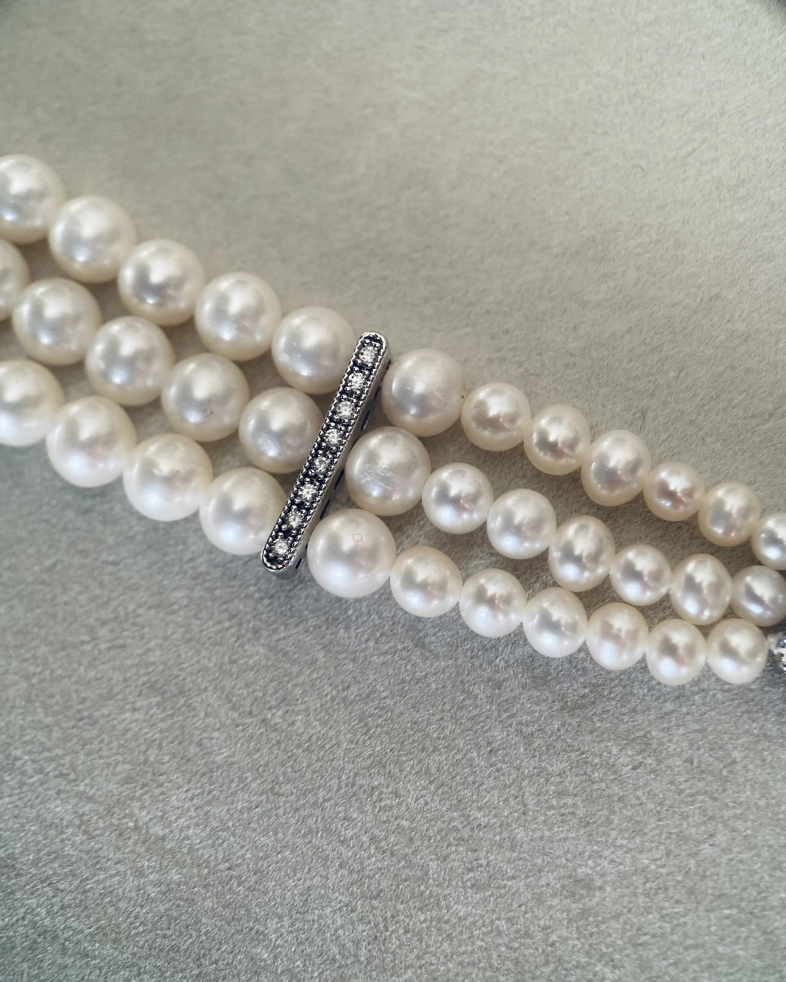 Triple-Strand Classic White Nucleus-Free Freshwater Pearl Necklace 6mm, Graduated Cascade Drop Design, S925 Sterling Silver Starlit Pearls