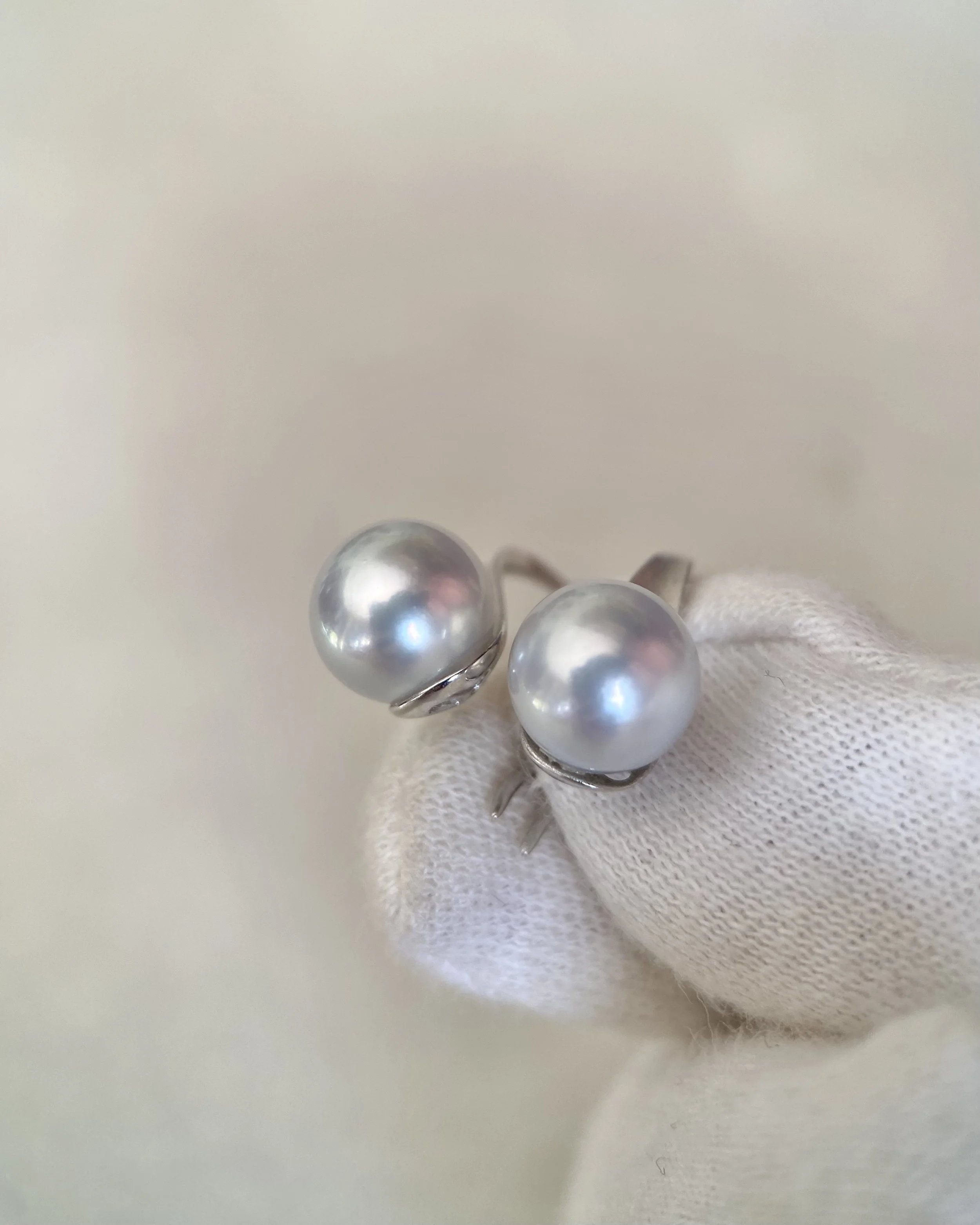 8.1mm Silver-Grey Blue Japanese Madama Akoya Pearl Hook Earrings, Mirror Lustre, Sculptural Satin-Brushed S925 Silver, Show Piece Starlit Pearls