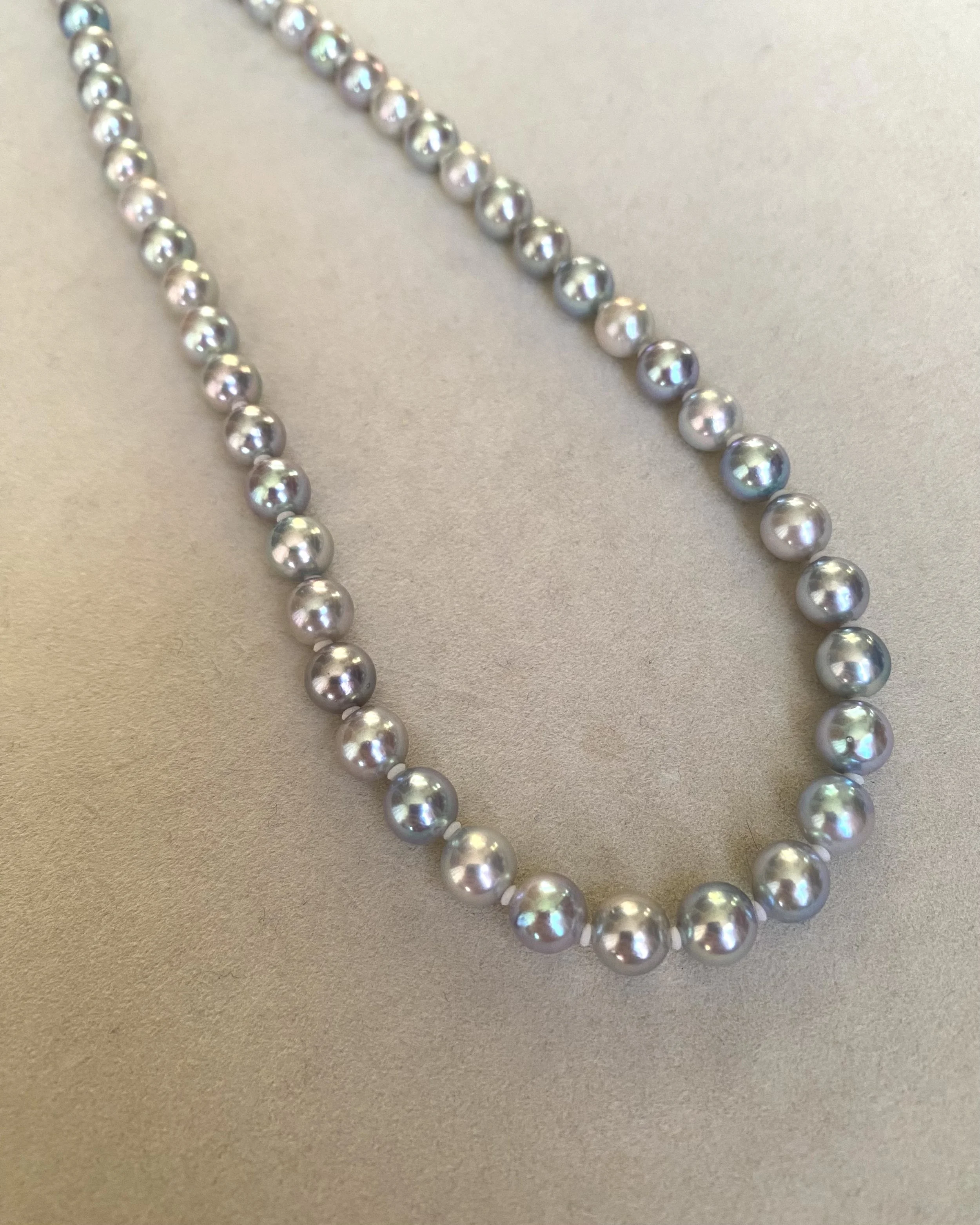 Ultra-Rare Japanese Metallic Electric-Blue Madama Akoya Pearl Necklace, 7–7.5mm, Rainbow Overtones & High-Mirror Lustre – S925 Silver Clasp Starlit Pearls