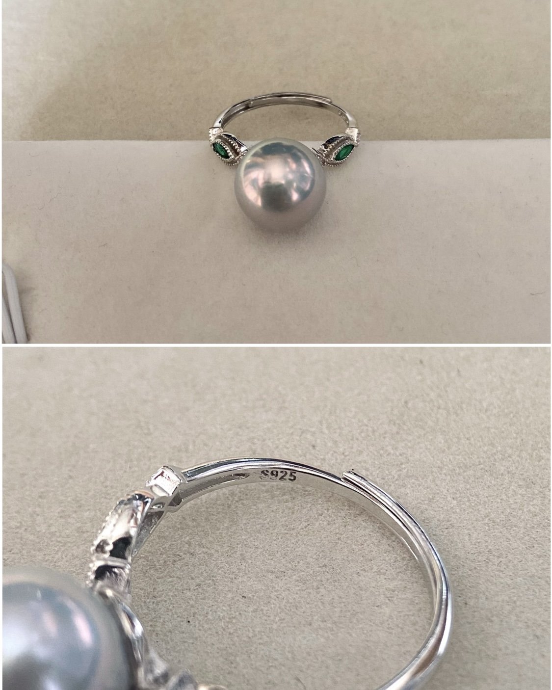Flawless 10.5-11mm Natural Cool Grey Freshwater Pearl Ring, Vivid Pink Overtone, Adjustable S925 Setting, HK International Jewellery Show Starlit Pearls